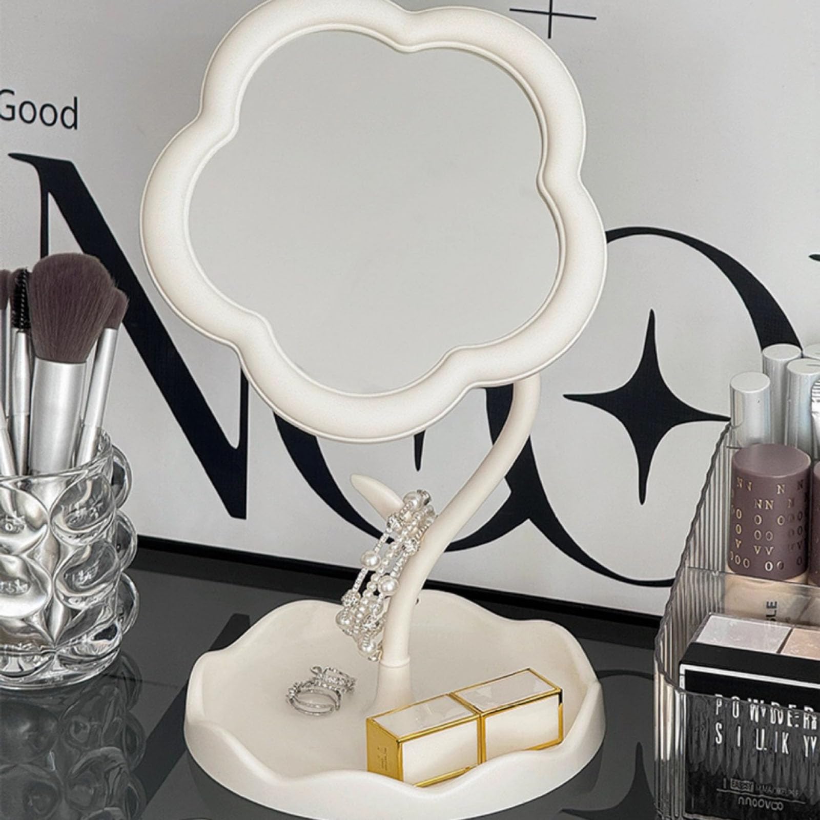 ZHU YU CHUN 1 PC Flower Makeup Mirror Girl Heart Desktop Desktop Makeup Mirror Womens Dresser Student Dormitory Portable Touch