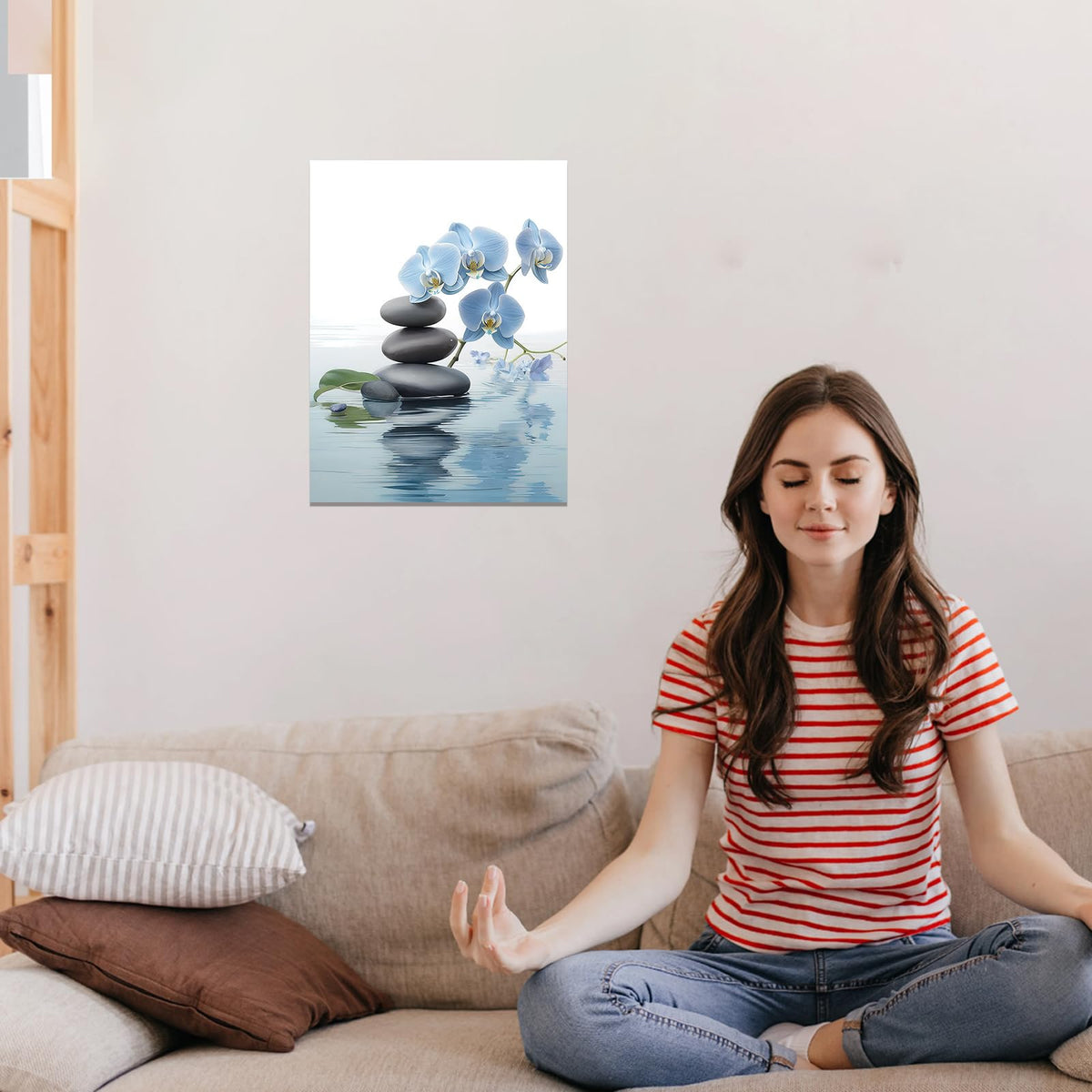 Ccwacpp Zen Wall Art Spa Stone And Elegant Blue Orchid Flower On The W ...