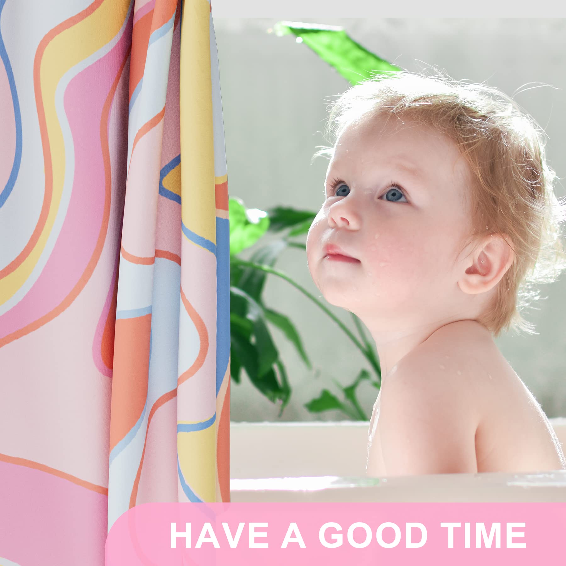 Amazerbath Shower Curtain, Abstract Pink Cloth Shower Curtain Sets With 12 Shower Curtain Hooks, Rustic Colorful Fabric Shower C