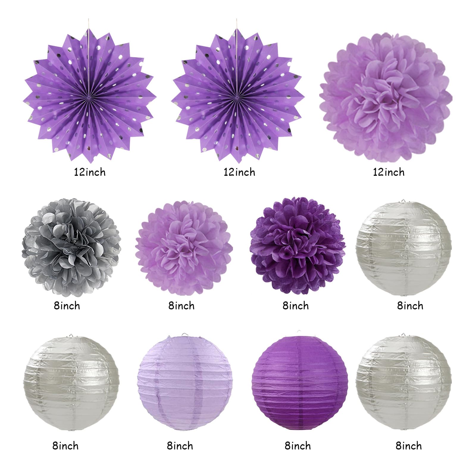 Purple Lilac-Lavender Silver Women Birthday Party-Decorations - 21Pc Happy Banner,Paper Lanterns Streamers,Tissue Pom Poms Honey