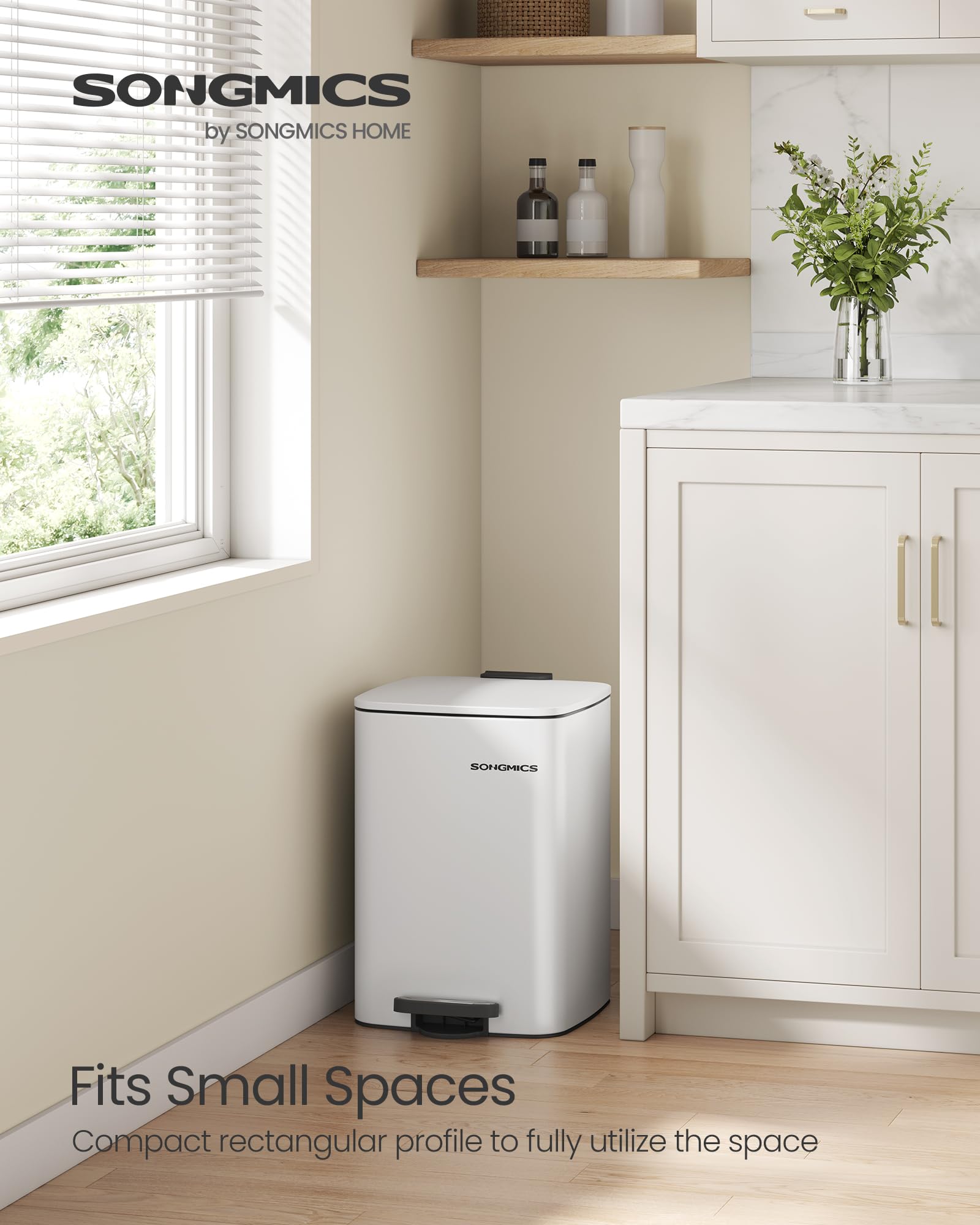 Songmics Kitchen Trash Can, 5.2-Gallon (20 L) Trash Bin, Stainless Steel Garbage Can, With Inner Bucket, Soft Close And Stays Op