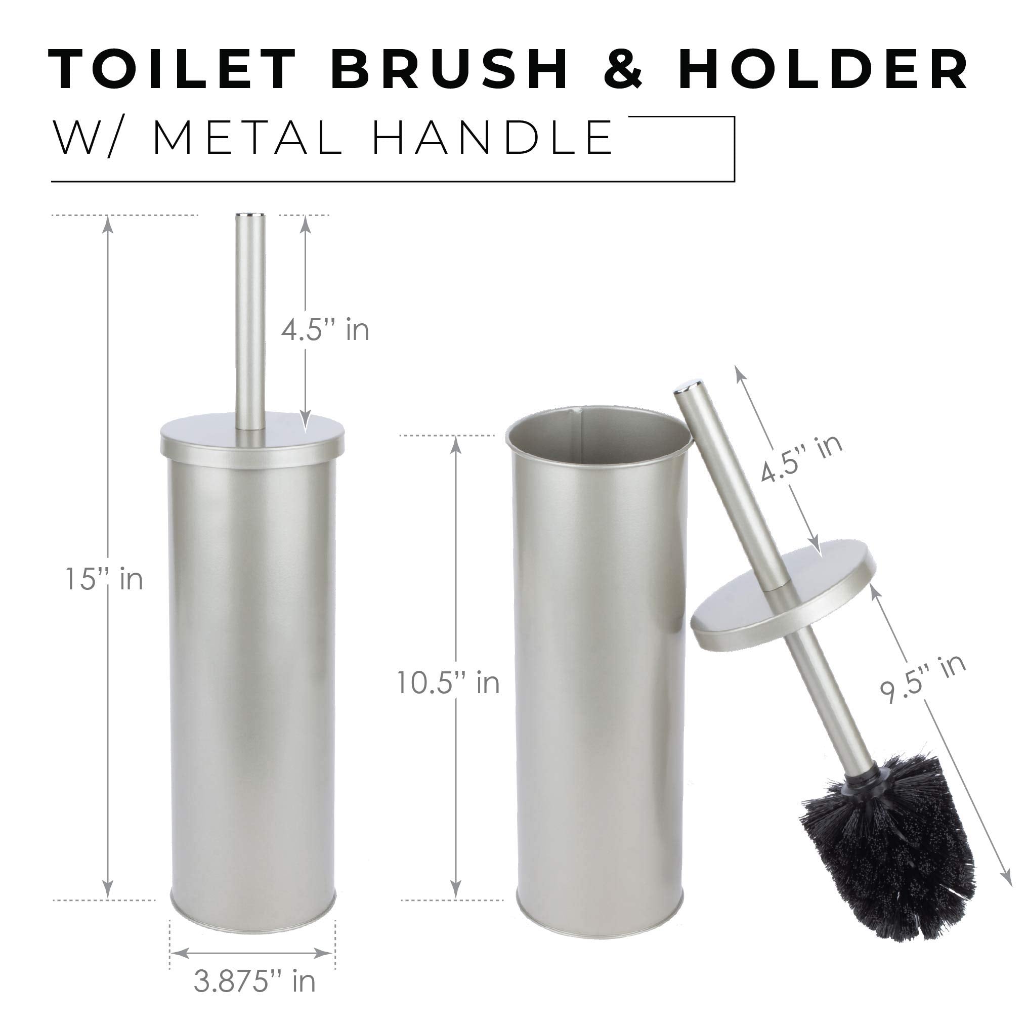 Js Jackson Supplies Sleek Toilet Brush And Holder With Metal Handle - Brushed Nickel