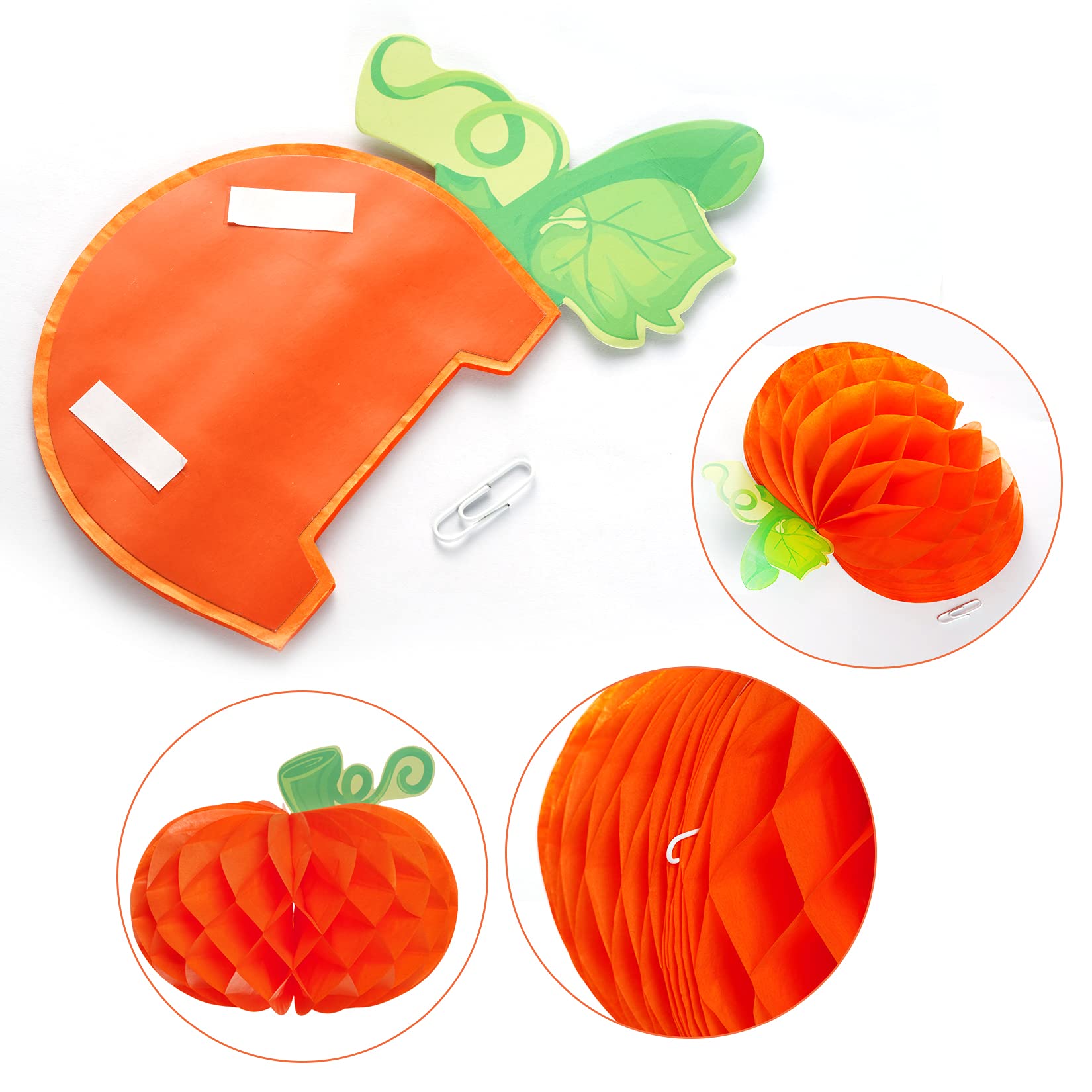 Sucrain 12 Pieces Tissue Paper Pumpkin 3D Honeycomb Pumpkins For Halloween Thanksgiving Party Favor Fall Festival Supplies (Oran