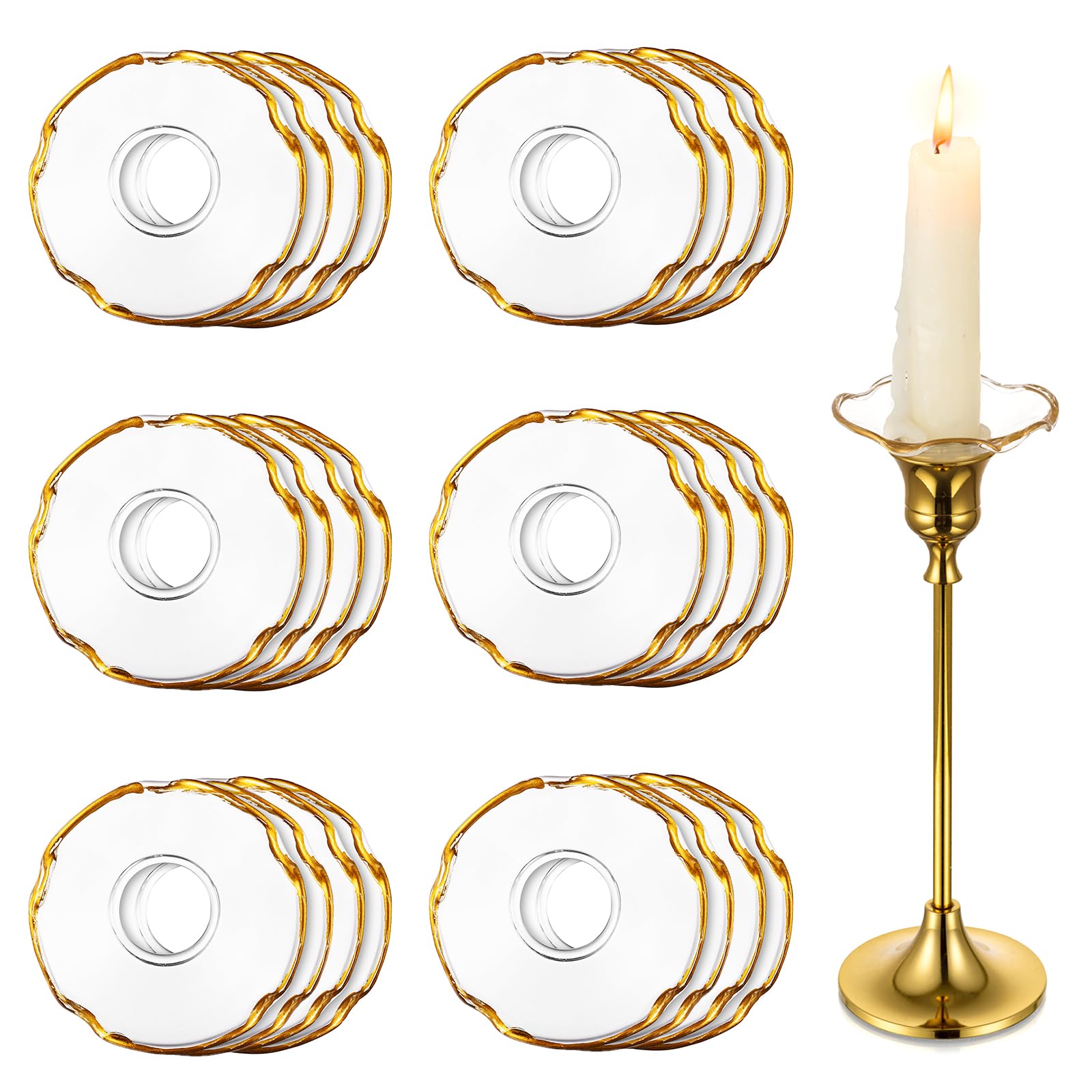 Hewory Glass Bobeches for Candlestick Holders, 24 Pcs Candle Drip Protector Candle Rings for Taper, Candle Drip Catcher for Cand