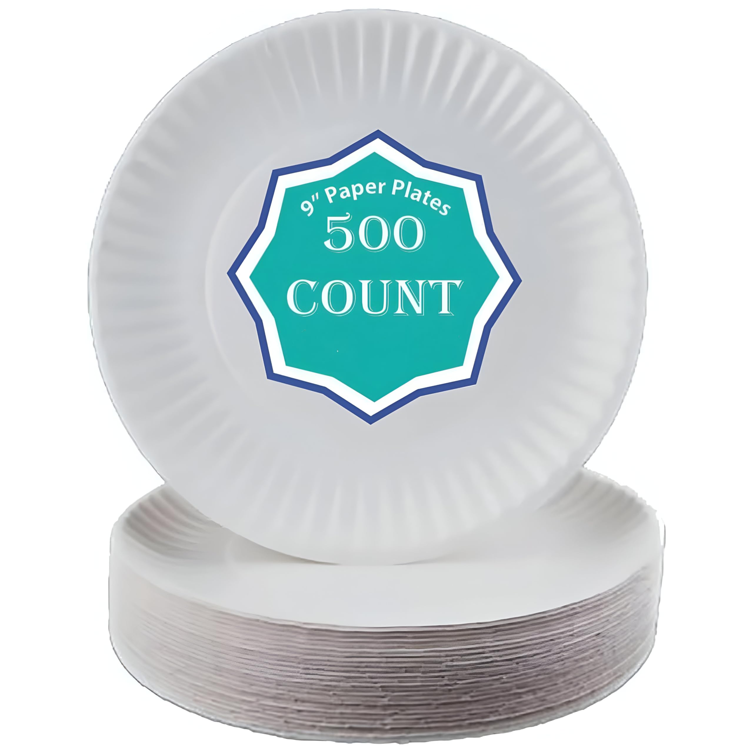 Perfect Stix 9 Inch Paper Plates (Pack of 500) Uncoated White Paper Plates. 9 Inches.