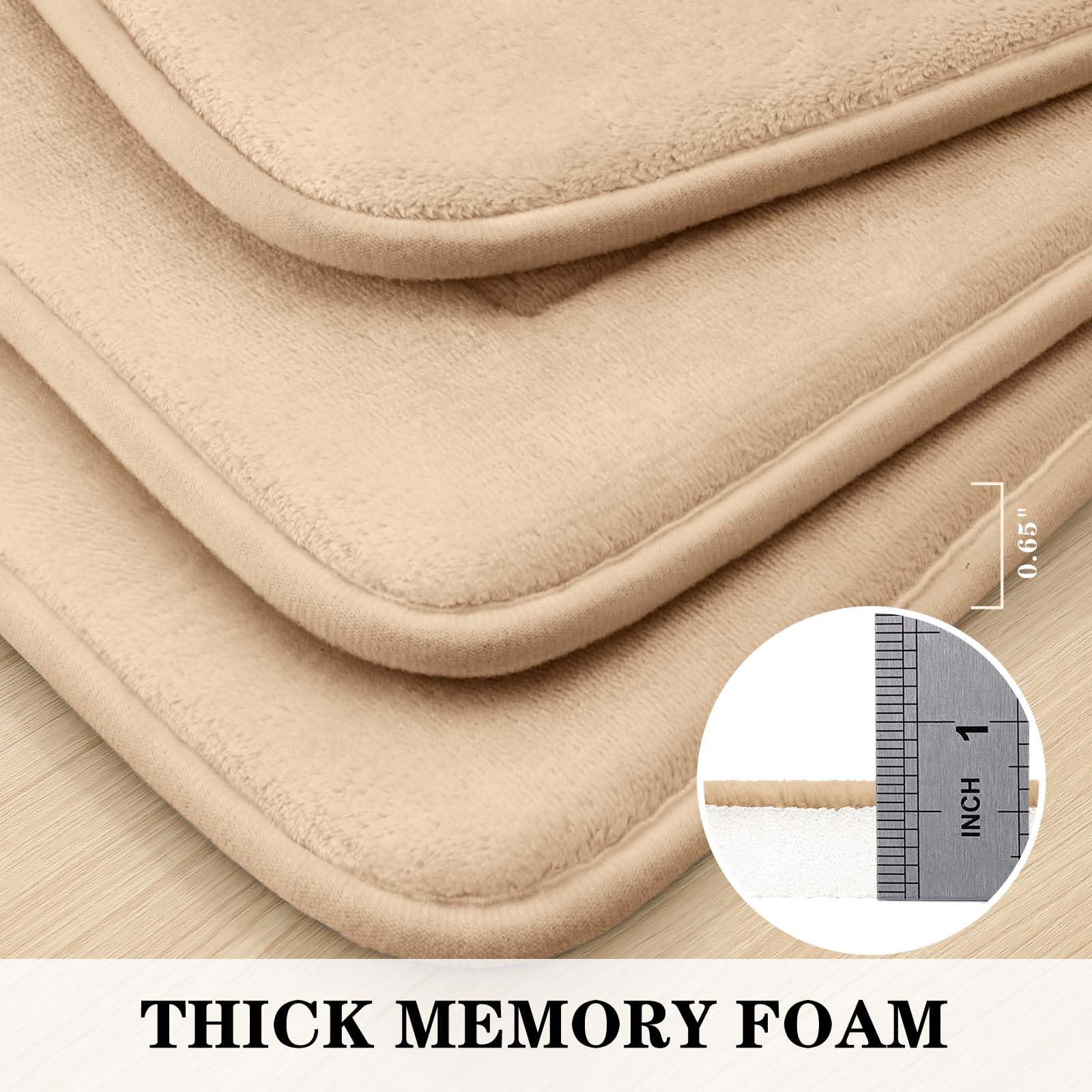 Bysure Beige Memory Foam Bath Mat, Non Slip Extra Soft Absorbent Machine Washable, Bathroom Rugs Sets 3 Piece For Toilet Shower