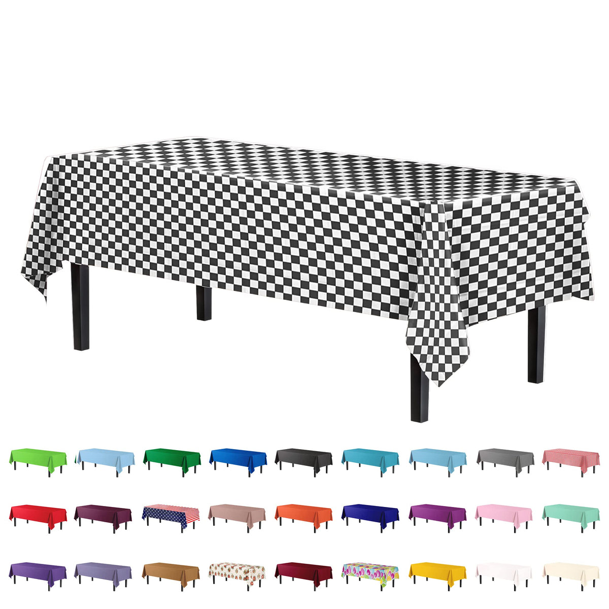 Exquisite 6 Pack - Premium Plastic Tablecloth 54In. X 108In. Rectangle Table Cover - Checkered