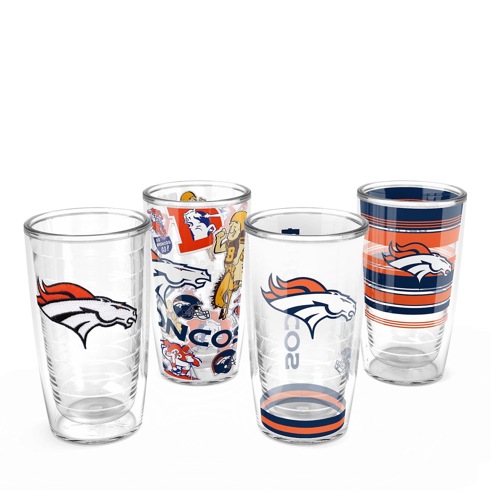 Tervis Classic Tritan 16oz Classic Tumbler, Set of 4 | NFL Denver Broncos - Assorted | Made in America, BPA/PFAS Free, Keeps Dri