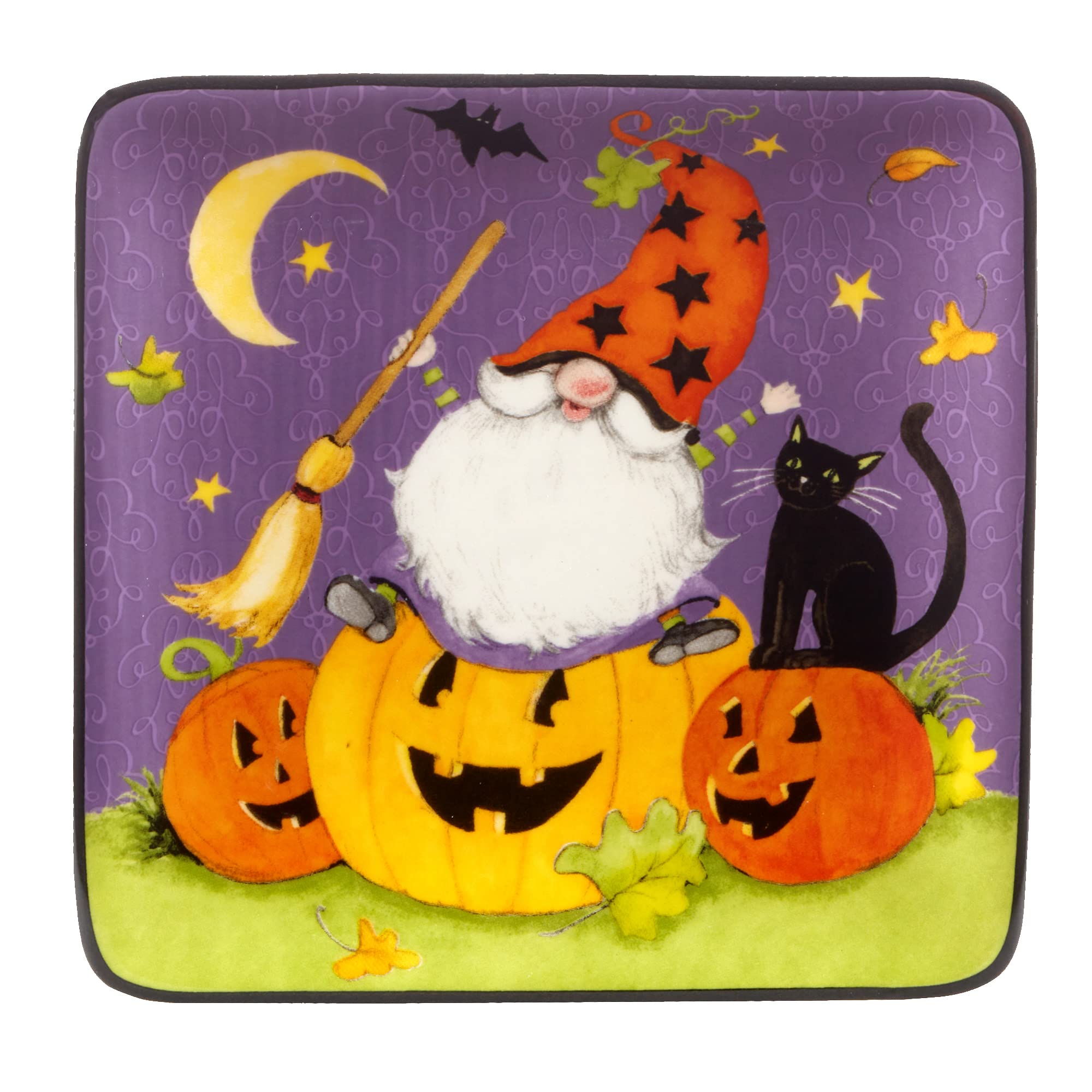 Certified International Halloween Gnomes 6'' Canape/Luncheon Square Plates, Multicolor, Small, Set Of 4