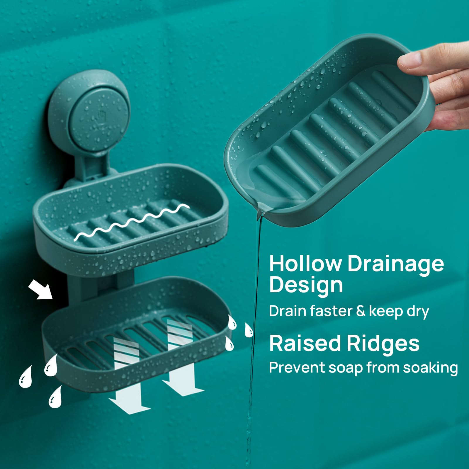 Leverloc Soap Dish Soap Holder For Shower Double Layer Suction Cup Wall Mounted Drill-Free Self-Draining Removable Strong Suctio