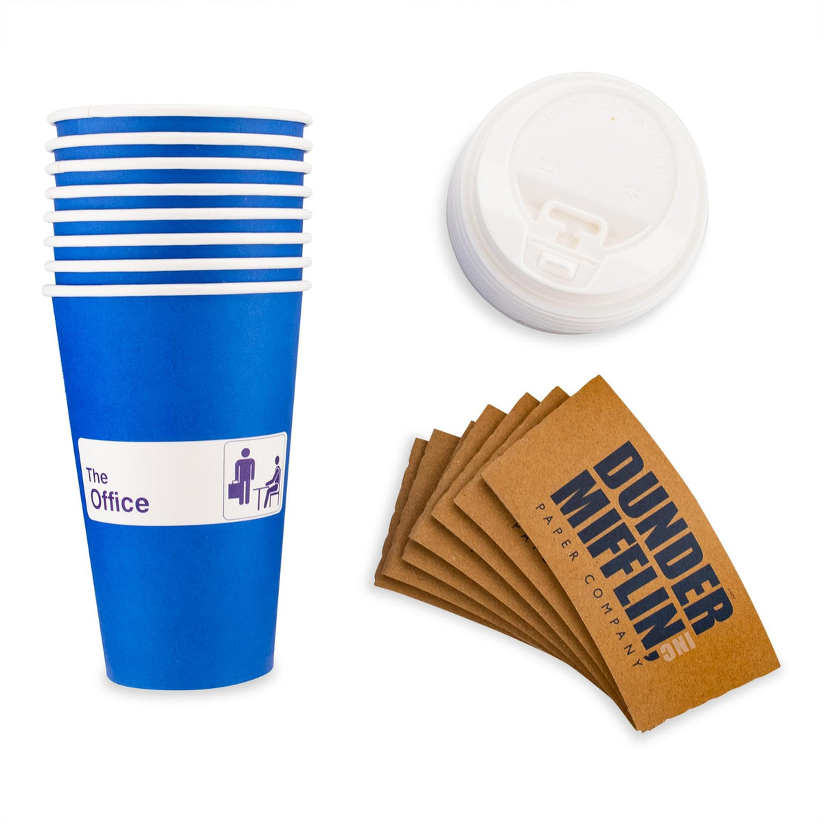 Silver Buffalo The Office Dunder Mifflin 8Pk Paper Travel Disposable Cups With Lid, 16 Ounces