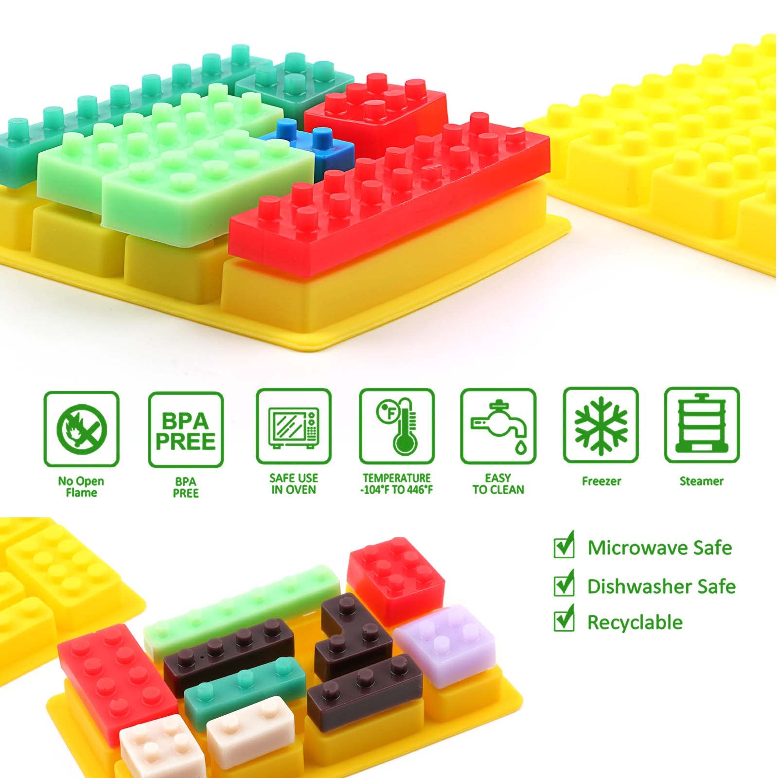 Mivofun Mivofun 3 Pcs Building Block Moulds, Silicone Building Brick Molds, 12 Kinds Of Shapes, Ice Cube Candy Moulds, For Chrld