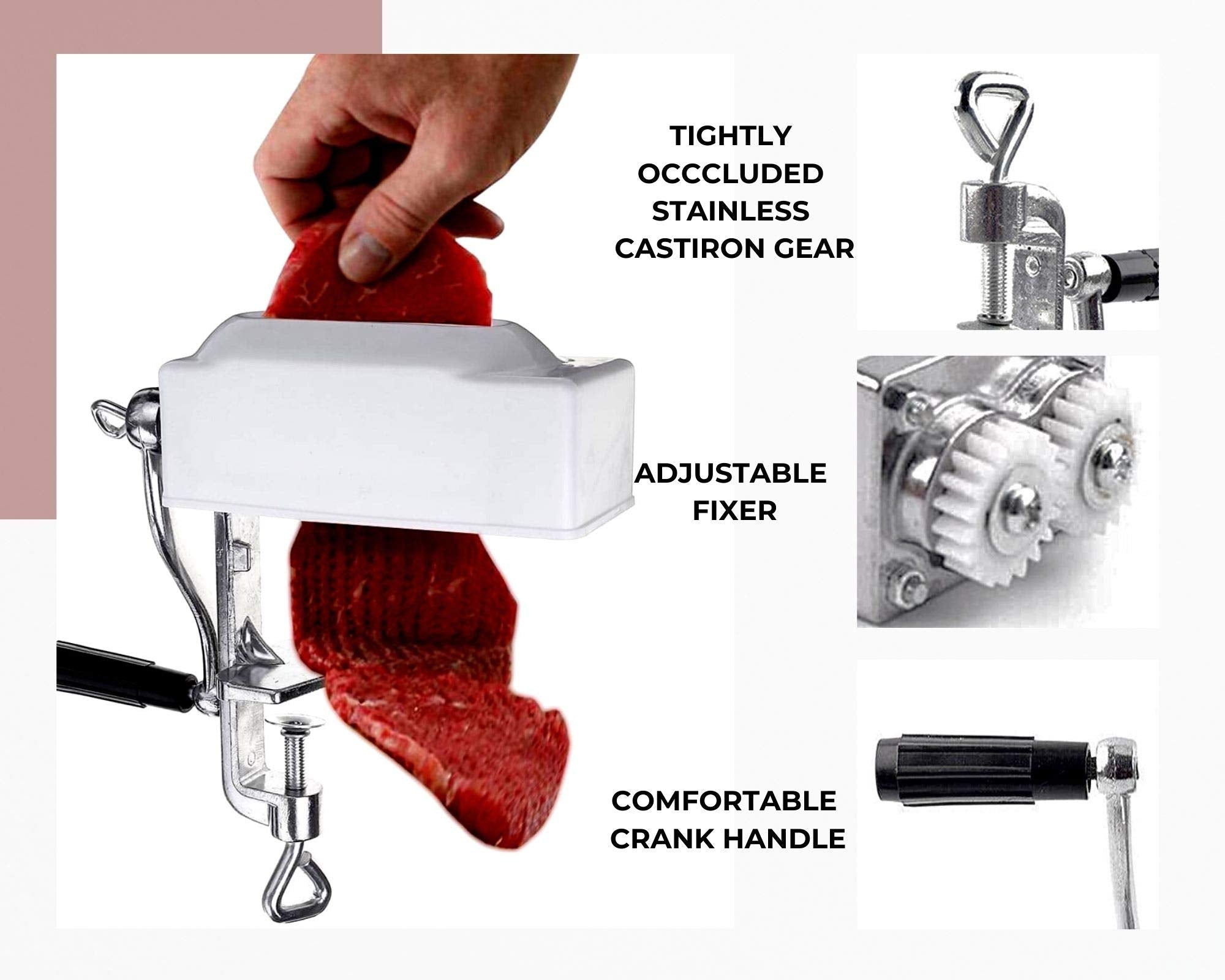 Commercial Meat Tenderizer Cuber Heavy Duty Steak Flatten Tool Meat Tenderizer Tool Meat Grinder Attachment Clamp-On Meat Tender