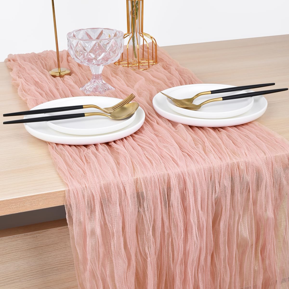 Joanlody Coral Pink Cheesecloth Table Runner 10Ft Rustic Gauze Cheese Cloth Table Runner Boho Fall Thanksgiving Table Runner For