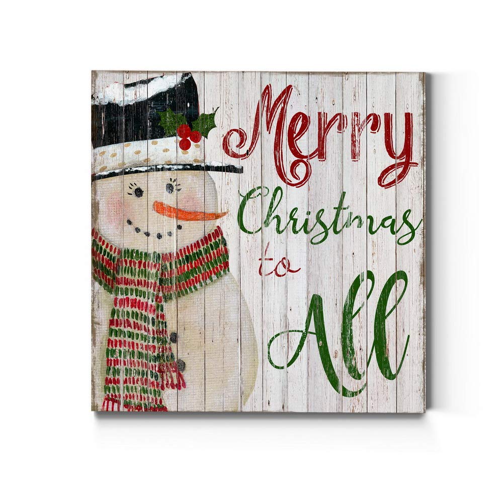 Renditions Gallery Merry Christmas To All Snowman Wall Art, Winter Artwork, Vintage Faded Faux Wood Design, Premium Gallery Wrap