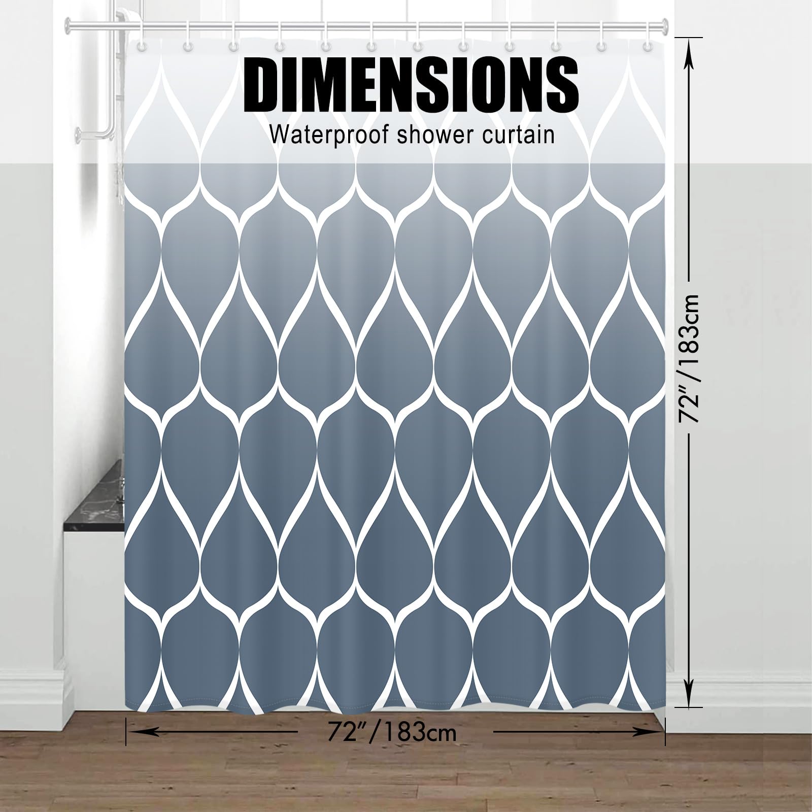 Gelbchu Ombre Aegean Blue Fabric Shower Curtain, Waterproof Design And Polyester, Quick-Drying, Weighted Hem, Shower Curtains Se