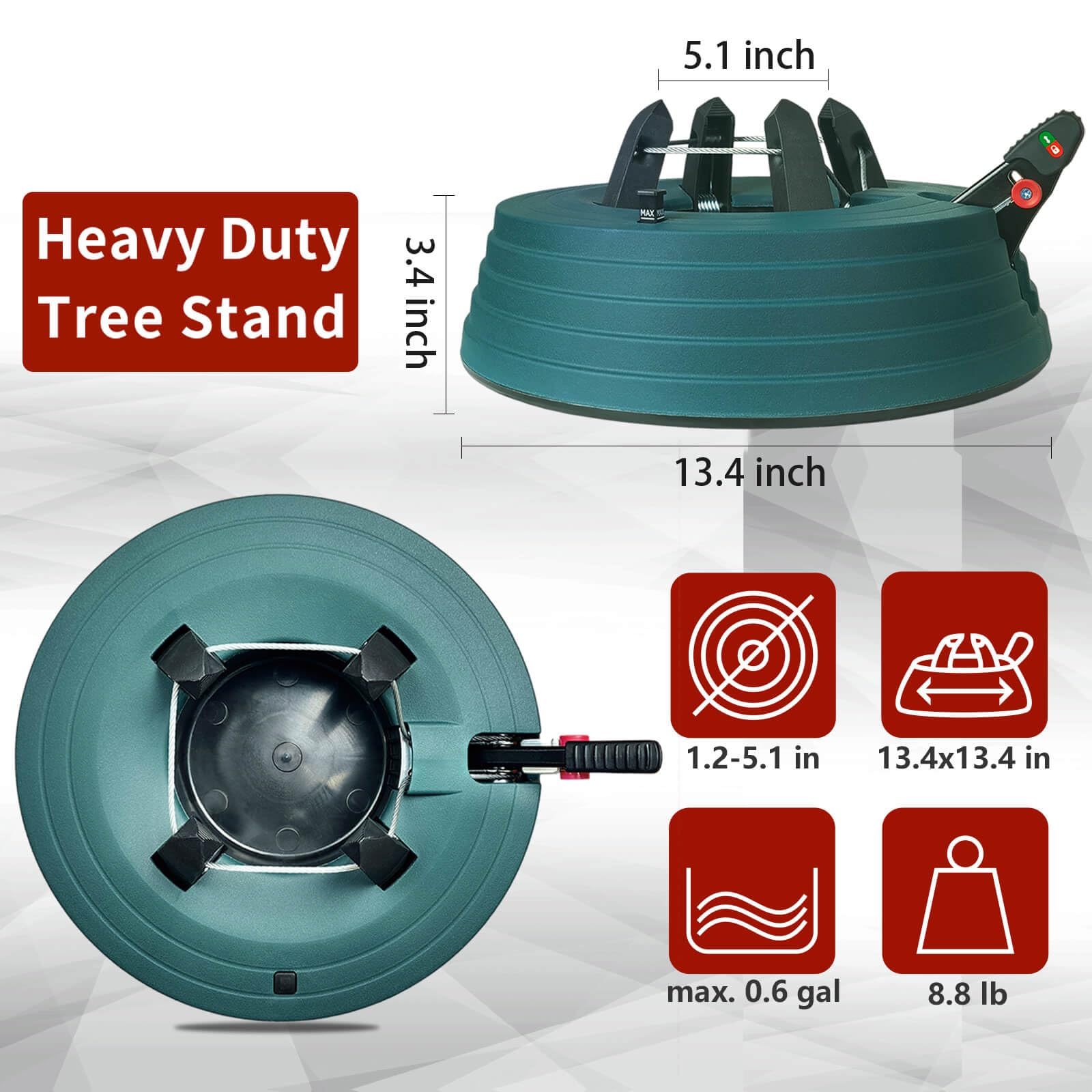 JILUVA Christmas Tree Stand with Water Reservoir, Foot Press Easy Setup, Fits up to 6 Ft Real Tree with 5.1 Diameter, Equipped w