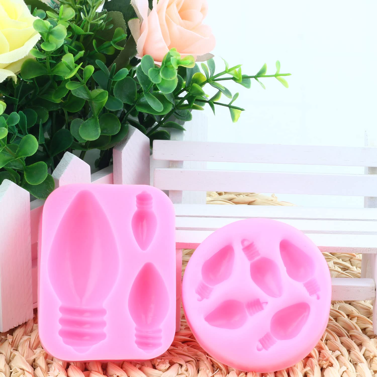 Mujiang 3D Silicone Light Bulb Molds Set of 2 for Cake Decorating - Pink