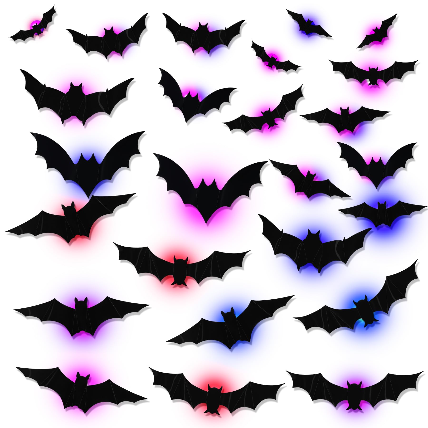 Halloween Led Bats Light Wall Stickers Glow In The Dark 3D Wall Decor For Home Decor Indoor Party Decorations (24, 5 Sizes)