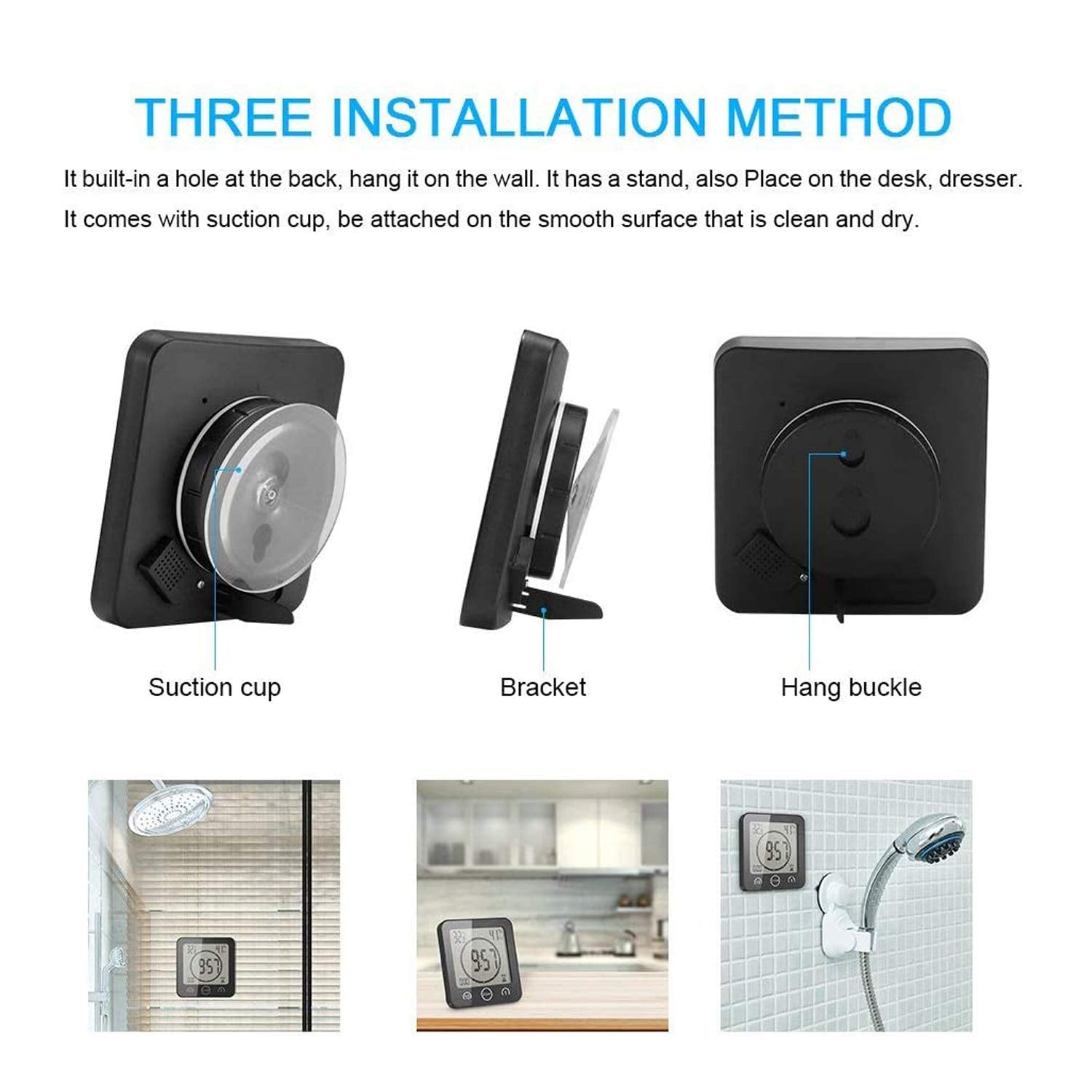NOFIBAF Digital Bathroom Shower Wall Clock Timer with Alarm with Big LCD Display, Waterproof for Water Spray, Humidity Temperatu