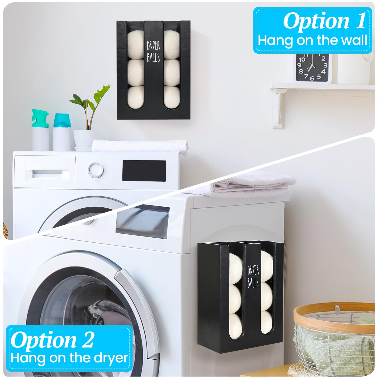 Ukonvi Magnetic Dryer Ball Holder For Laundry Room Organization, Wood Dryer Ball Container Wall Mount, Dryer Balls Organizer For