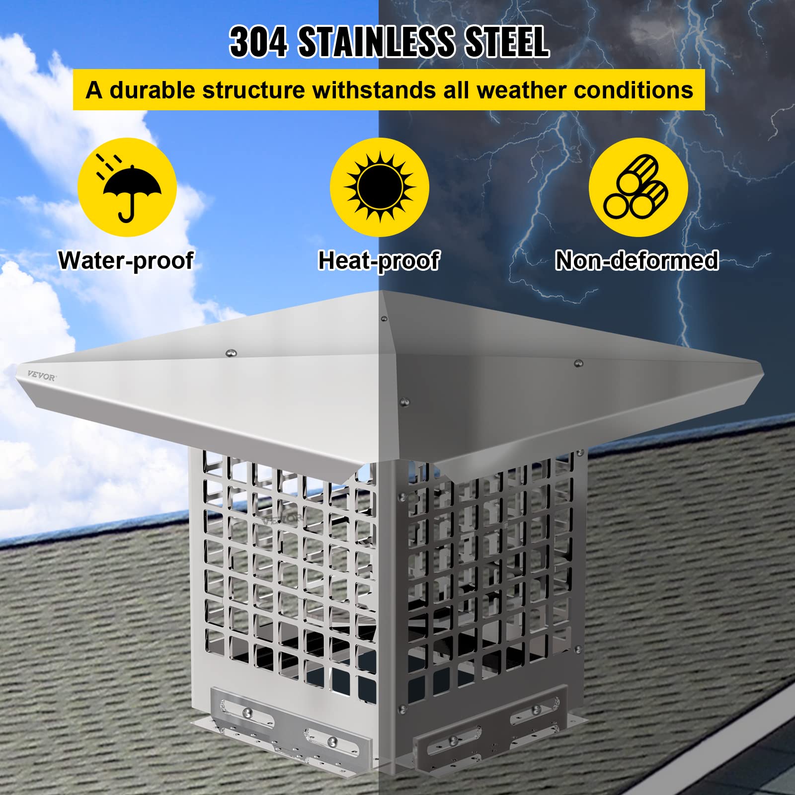 Vevor Chimney Cap, 8'' X 8'' Flue Caps, 304 Stainless Steel Fireplace Chimney Cover, Adjustable Metal Spark Arrestor With Bolts