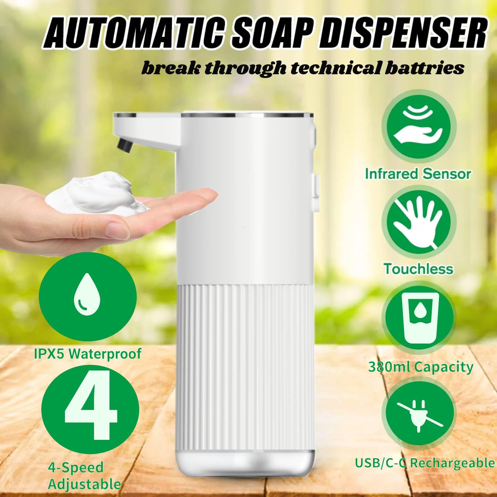 Automatic Liquid Soap Dispenser, Touchless Soap Dispenser Bathroom,Upgrade Hand & Dish Electric Soap Dispenser 4-Level Adjustabl