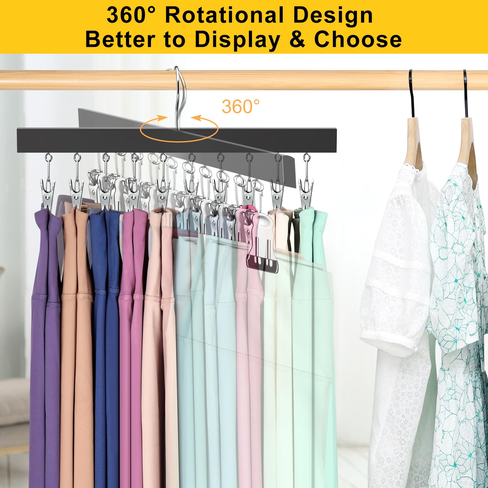 Legging Organizer for Closet  Pants Hangers with Clips Holds 20 Leggings  Jeans  Hats  Shorts  Socks  360? Rotating Space Saving Hanging Clothes Organizer for Closet Organizers and Storage 2Pcs