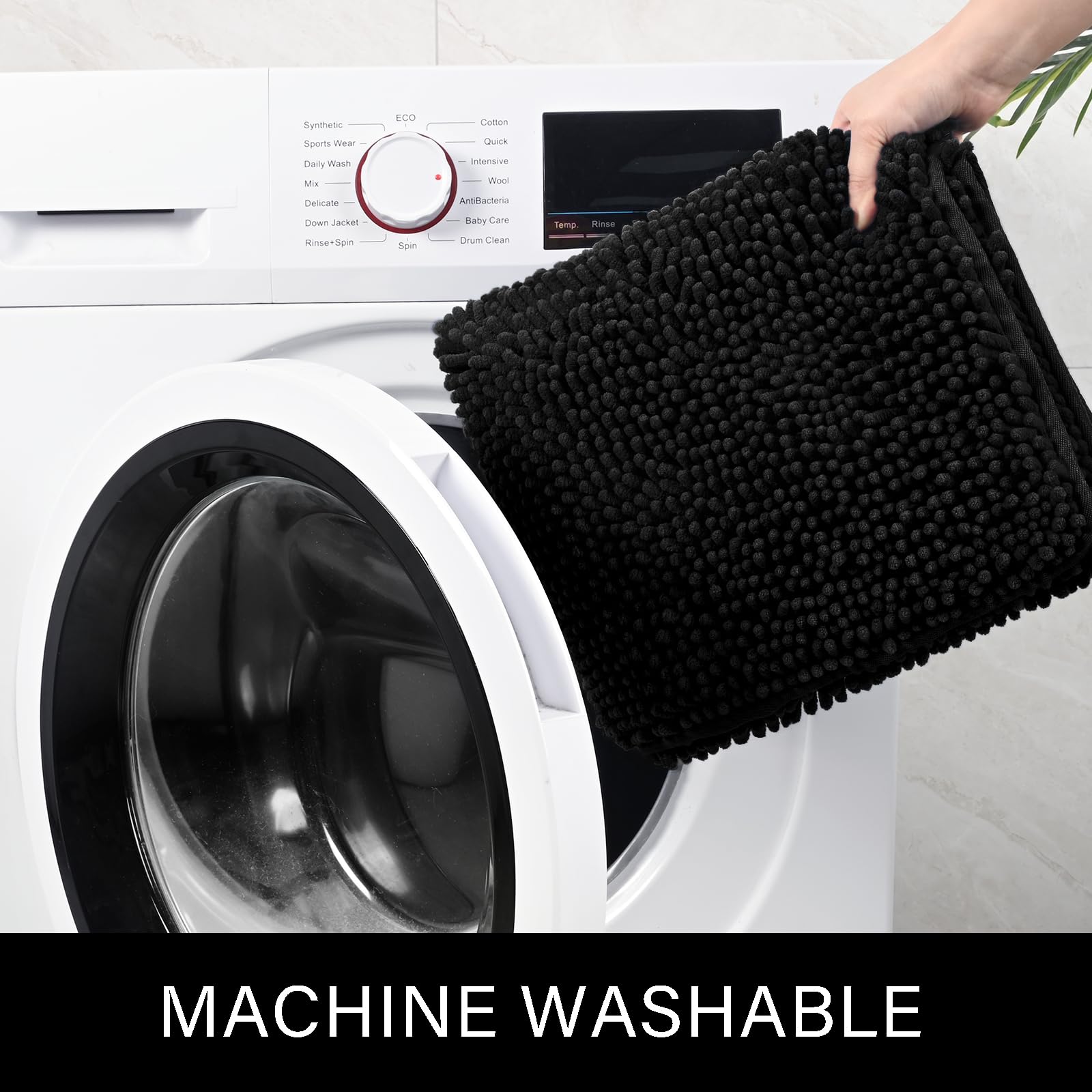 LOCHAS Luxury Bathroom Rug Shaggy Bath Mat 24 x 60 Inch  Washable Non Slip Bath Rugs for Bathroom Shower  Soft Plush Chenille Absorbent Carpets Mats  Black