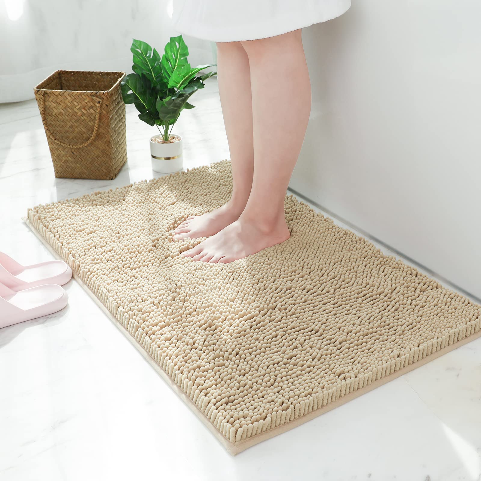 Itsoft Extra Large Plush Microfiber Non Slip Soft Bathroom Rug, Absorbent Machine Washable Chenille Bath Mat | Quick Dry Shag Ca