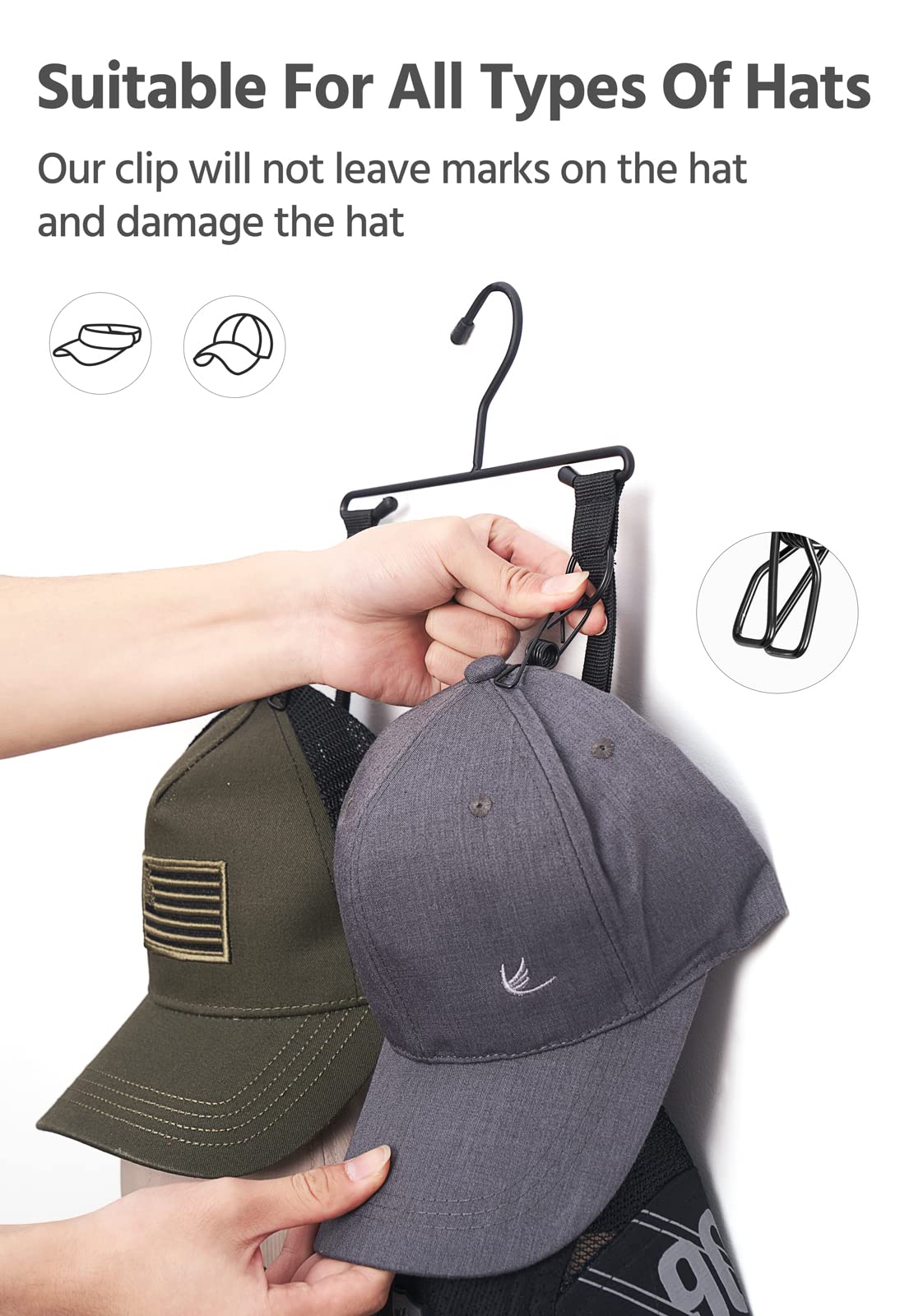 Mkono Closet Storage Rack Baseball Cap Keeper Hanger With 16 Hooks Modern Multifunctional Organizer For Door And Wall Fit Most H