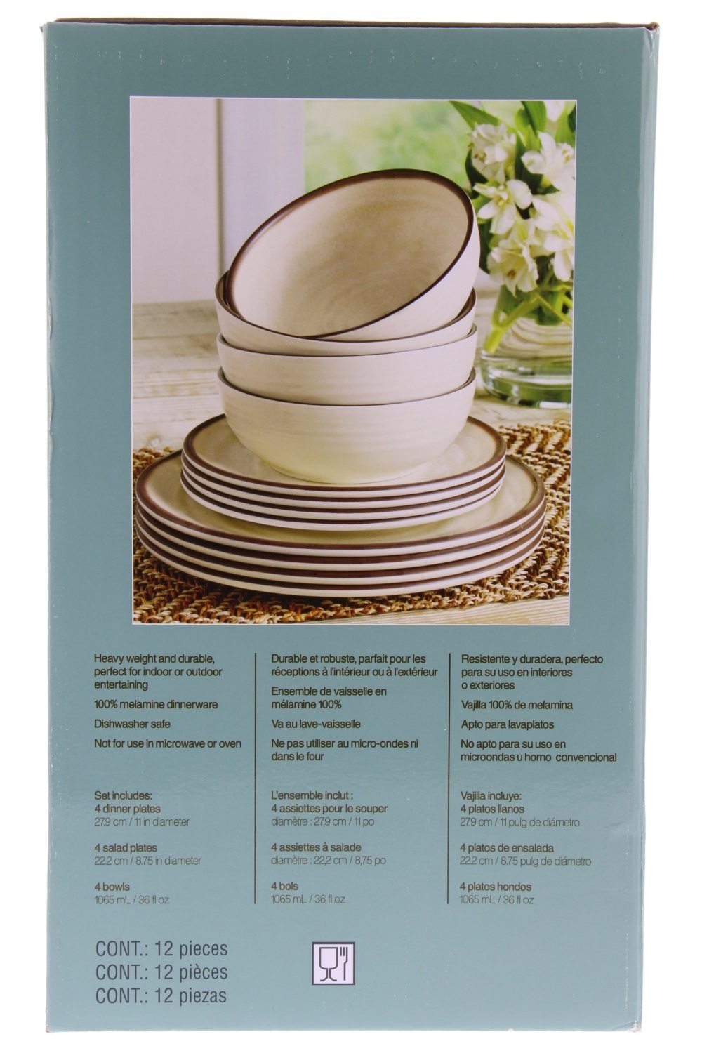 Melamine Dinnerware 12 Piece Set - Cream Color