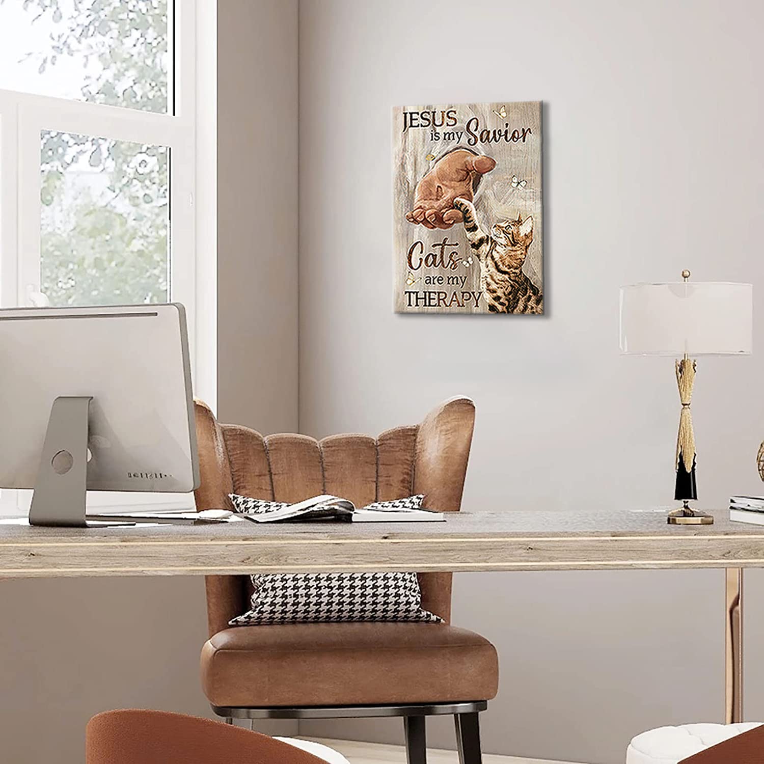 Christian Cat Wall Art Cat Jesus Pictures Wall Decor Religious Butterfly Canvas Prints Framed Modern Hand Of God Painting Artwor