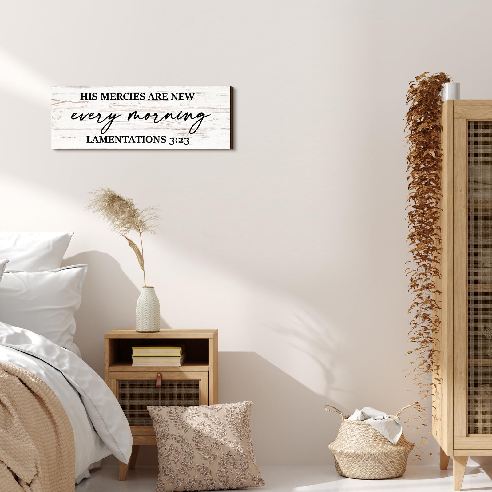Jetec Farmhouse Bible Verse Scripture Wall Signs, His Mercies Are New Every Morning Wooden Plaque Decor for Church Home Christia