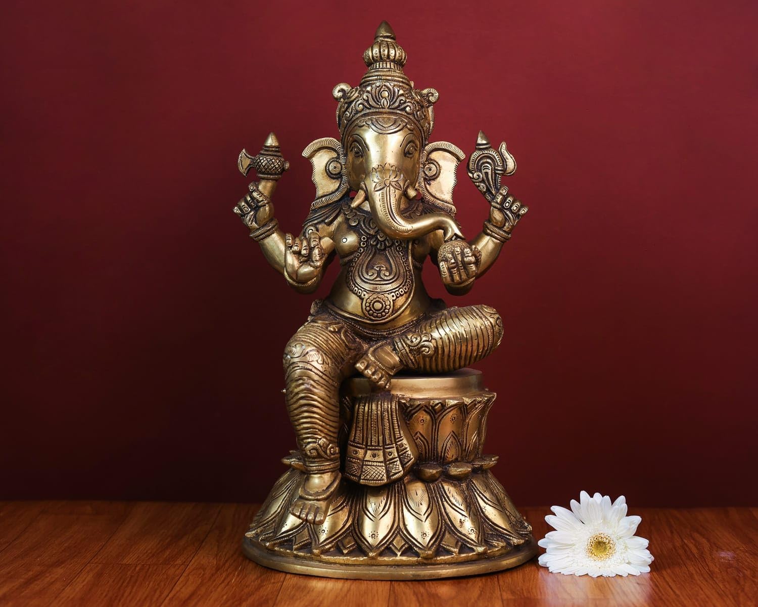 Mridaya Ganesha Idol - Large 38 Cm Brass Ganesh Statue Ganesh Murthi For Home