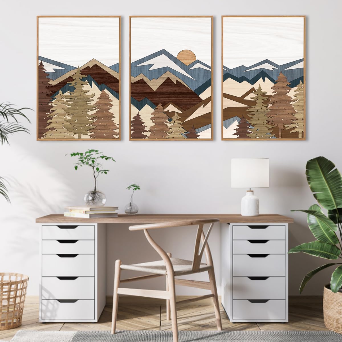 Bincue Large Mountain Wall Art Vintage Mountains Office Framed Canvas 3 Piece Artwork 16X24 Inch For Living Room Bedroom D  Cor