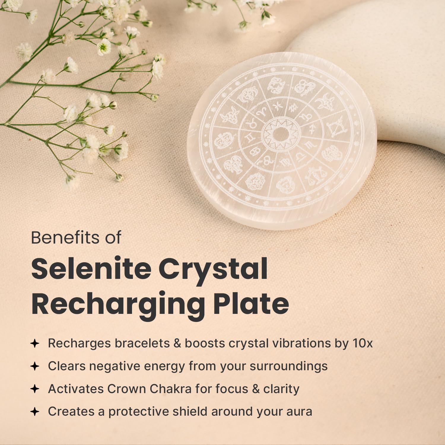 Astrotalk Selenite Charging Plate for Crystals | Purify & Amplify Energy | Crystal Cleansing & Recharging | Boosts Clarity & Intuition | Spiritual Gifts for Healing