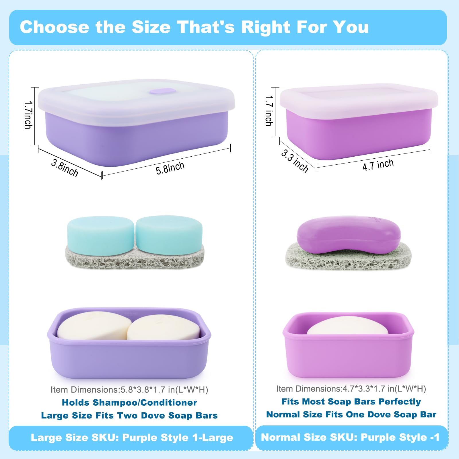 Leak Proof Travel Soap Case,Solid Shampoo Bar Holder, Silicone Soap Container With Draining Layer, Portable Bar Soap Holder For