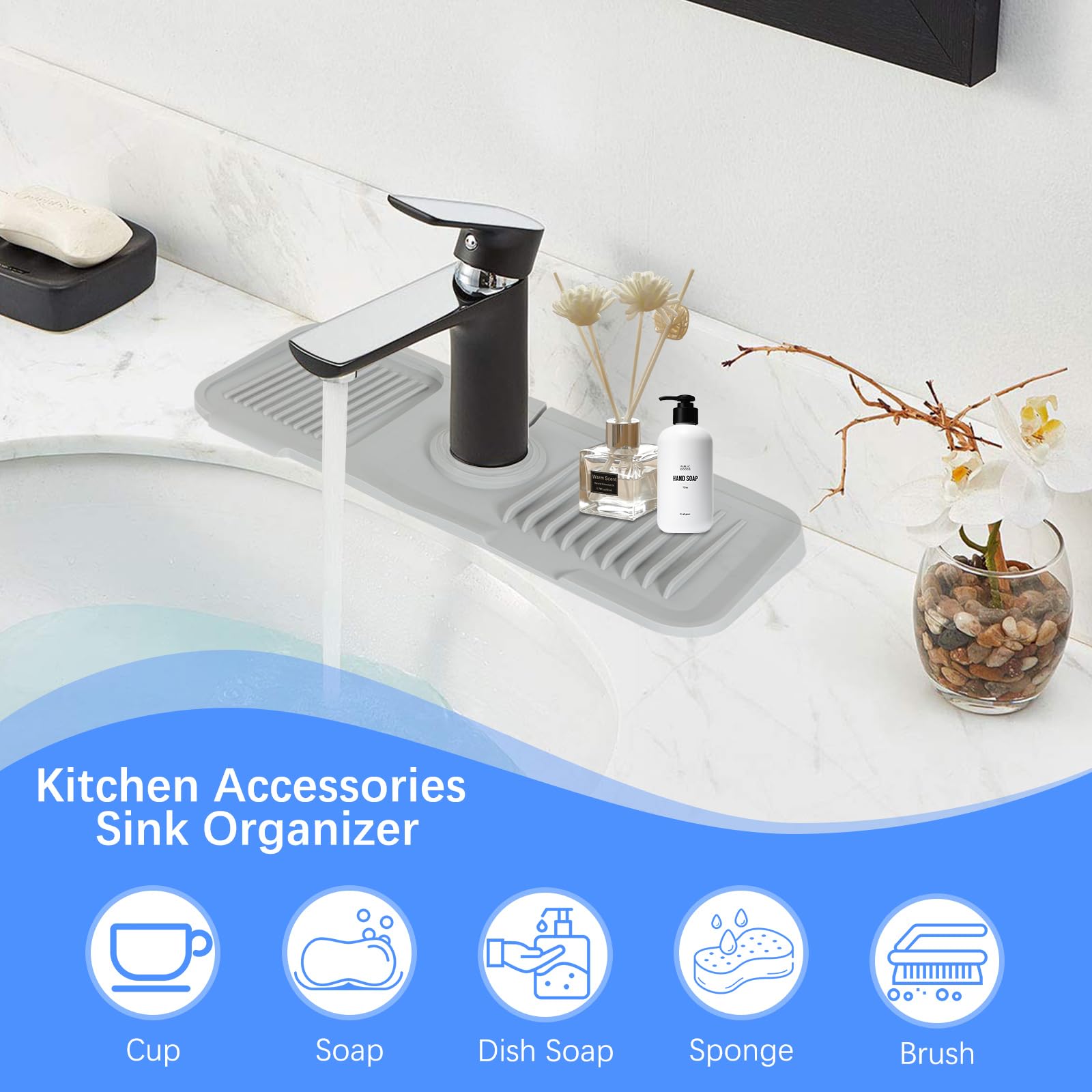 Joyhalo 18 Inches Kitchen Sink Splash Guard - Sink Faucet Drying Mat, Kitchen Faucet Splash Guard, Faucet Handle Drip Catcher Tr
