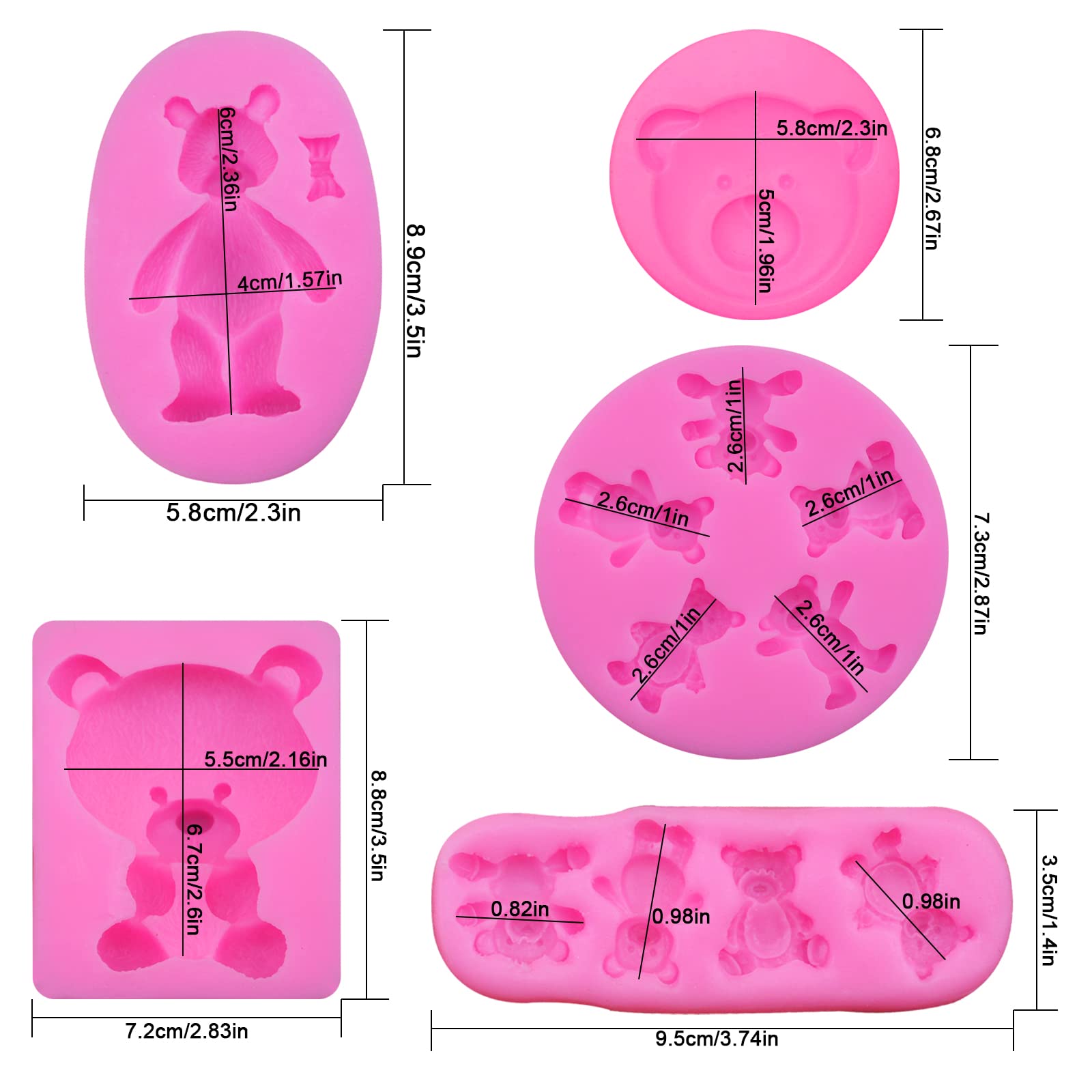 5 Pieces Bear Silicone Mold Valentines Day Fondant Mold Cute Bear Chocolate Fondant Mold For Chocolate Candy Gum Paste Crafting