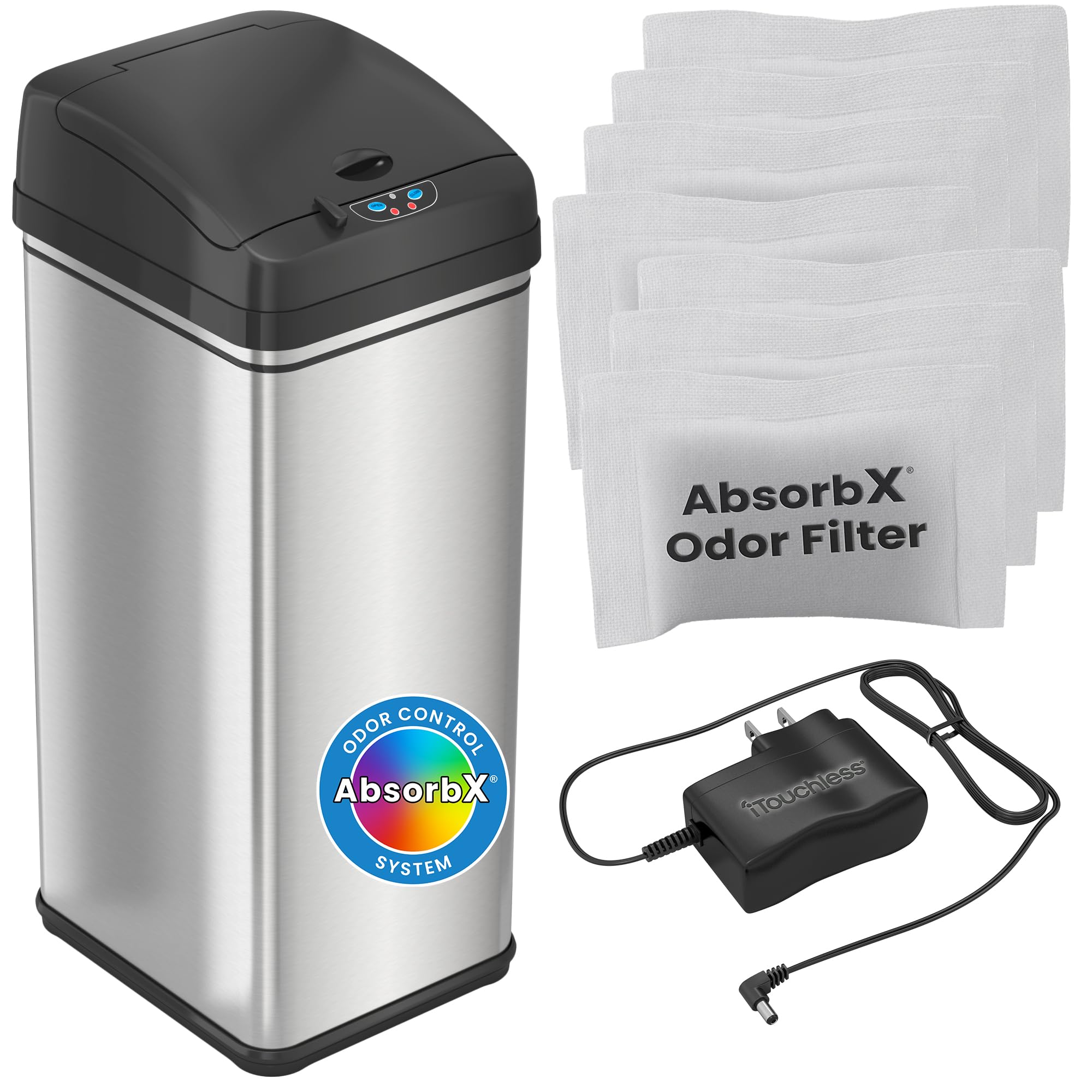 Itouchless Automatic Trash Can With Ac Adapter And 7 Odor Filters, Big Lid Opening Touchless Sensor Kitchen Trash Bin, 13 Gallon