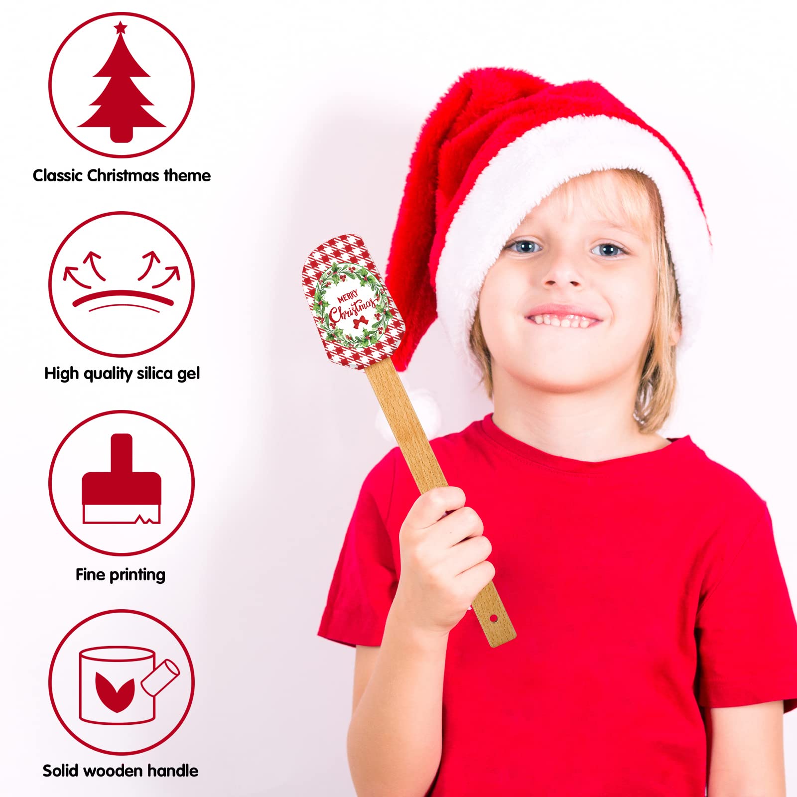 6 Pieces Christmas Silicone Spatula Xmas Cake Spatula With Wooden Handle Snowmen Pancake Spatula Cute Pan Scraper Xmas Dish Scra