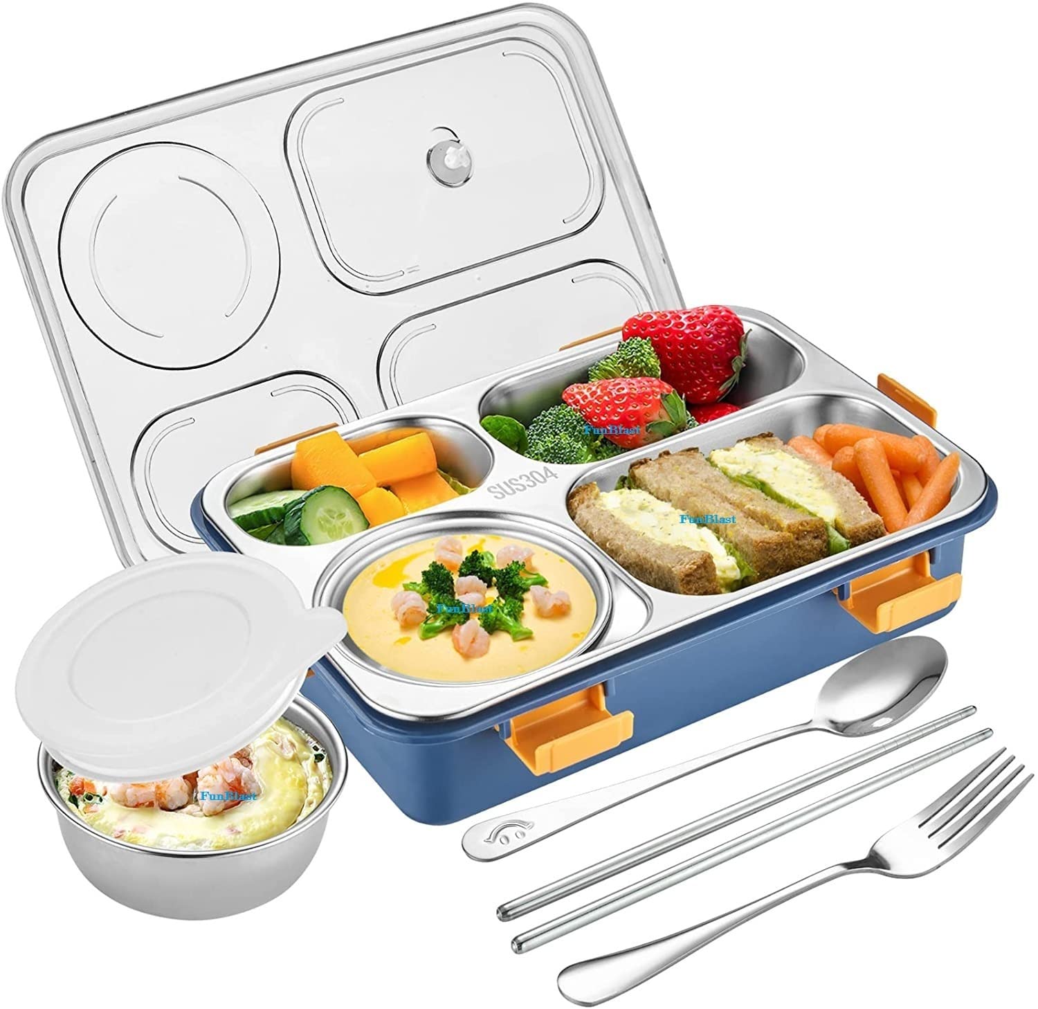 Funblast Lunch Box - Stainless Steel Lunch Box For Kids, Tiffin Box With Spoon And Fork, Bento Lunch Boxes, Lunch Boxes For Kids