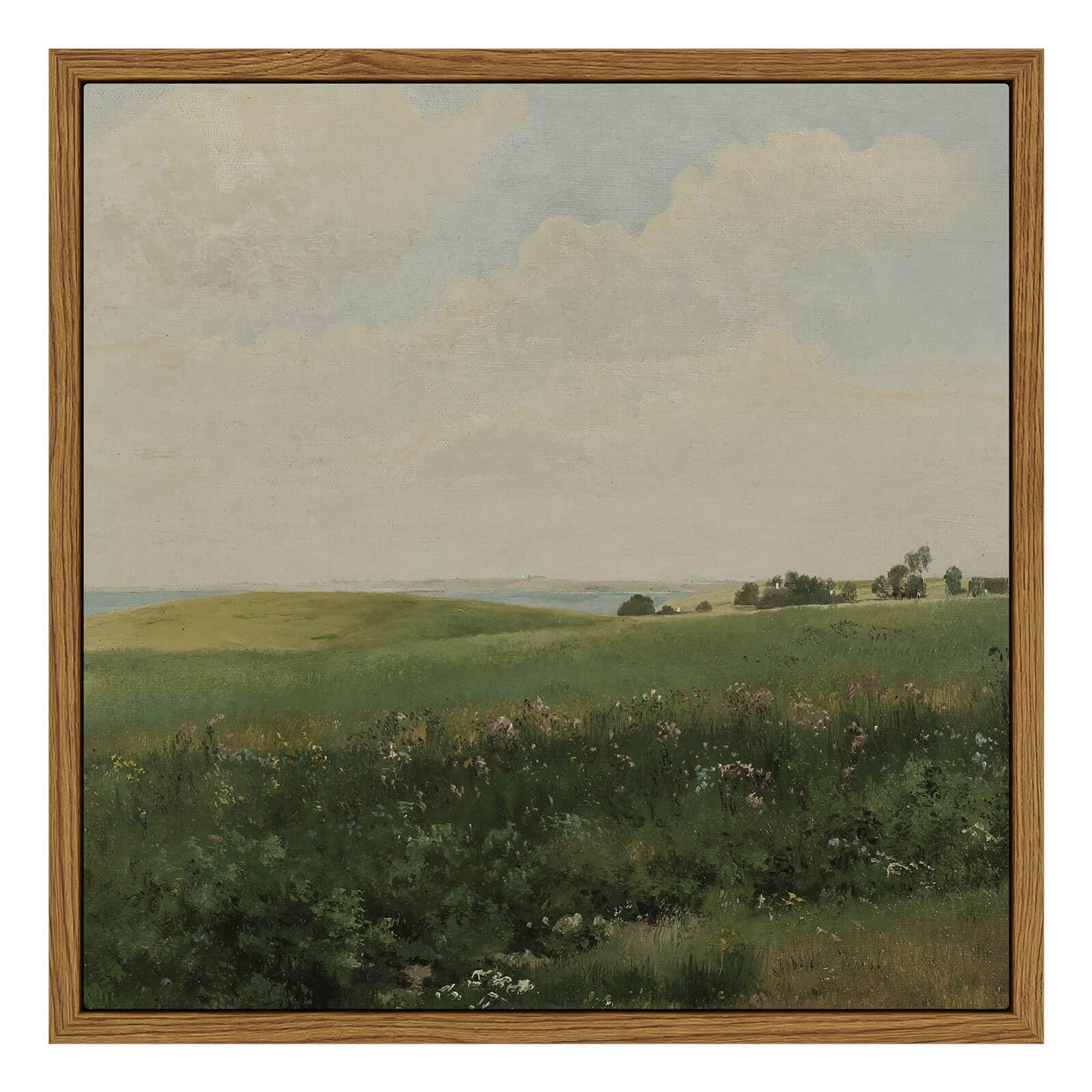 Insimsea Square Framed Canvas Wall Art, Farmhouse Decor Vintage Grassland Painting Prints, Desk Decor, Scenic Framed Canvas Artw