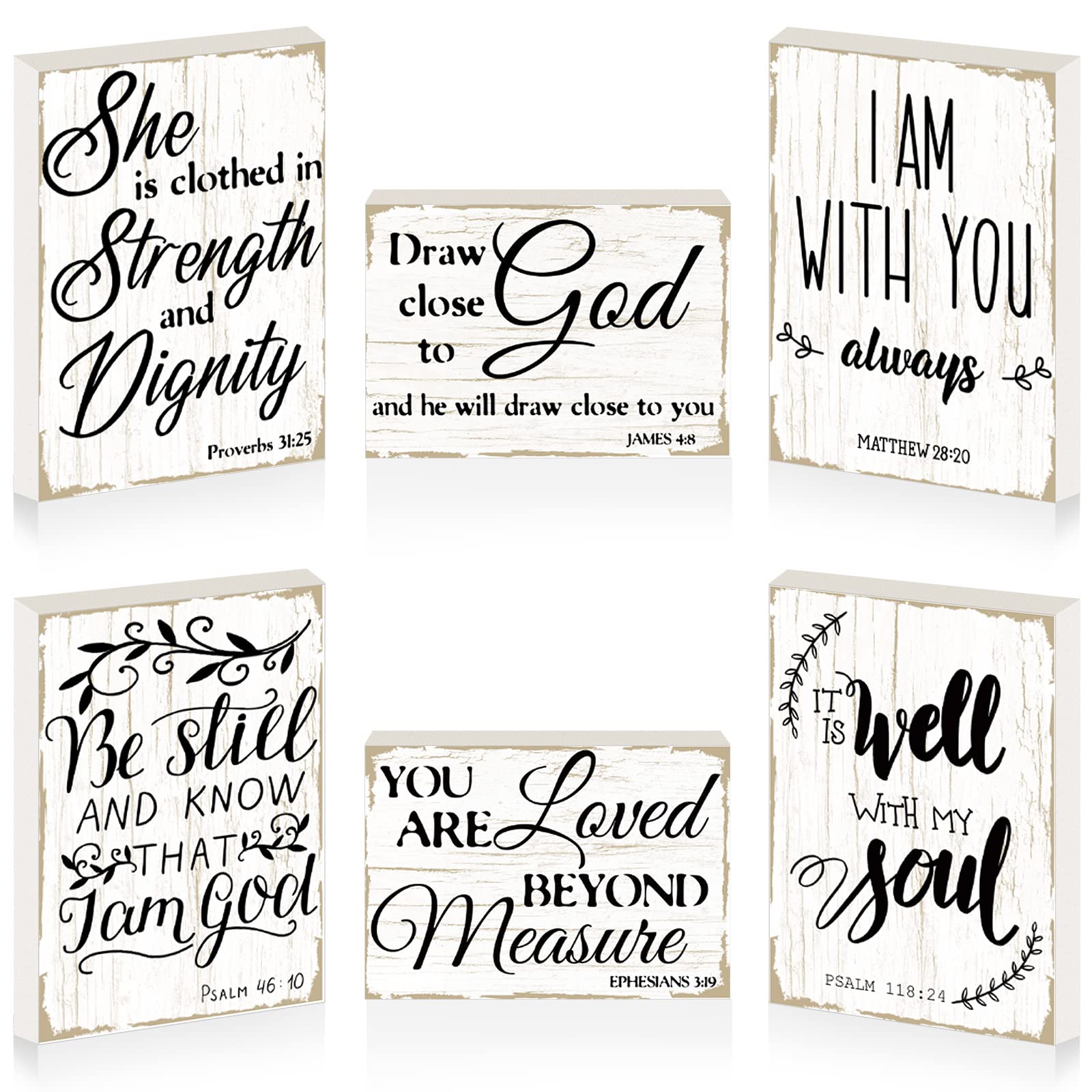 Maitys 6 Pcs Bible Verse Mini Wood Signs Wooden Religious Sign Mini Bibles Inspirational Rustic Decorative Sign Scripture Distre
