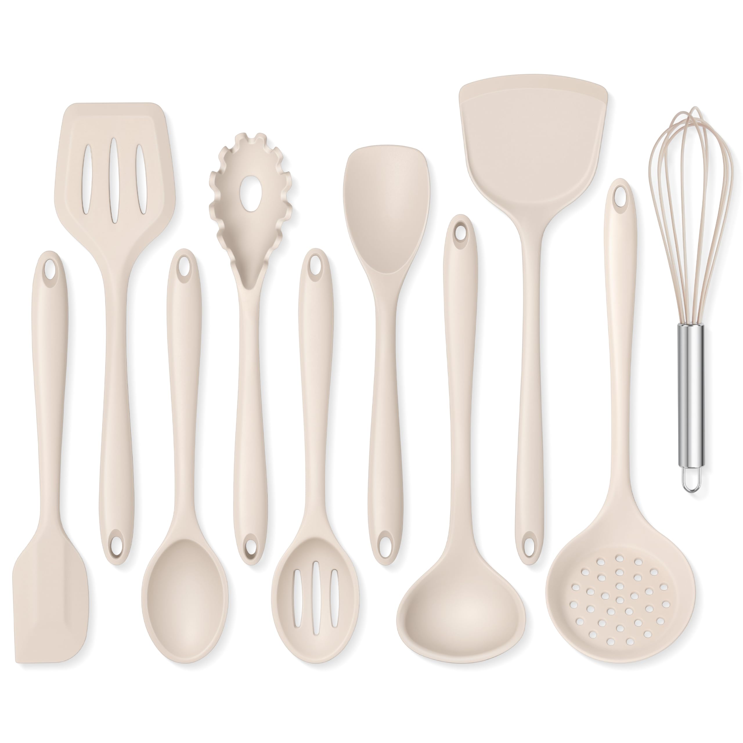 Onader Silicone Cooking Utensils Set Of 10 Kitchen Utensils For Nonstick Cookware Heat Resistant & Nontoxic Spatula Set Khaki