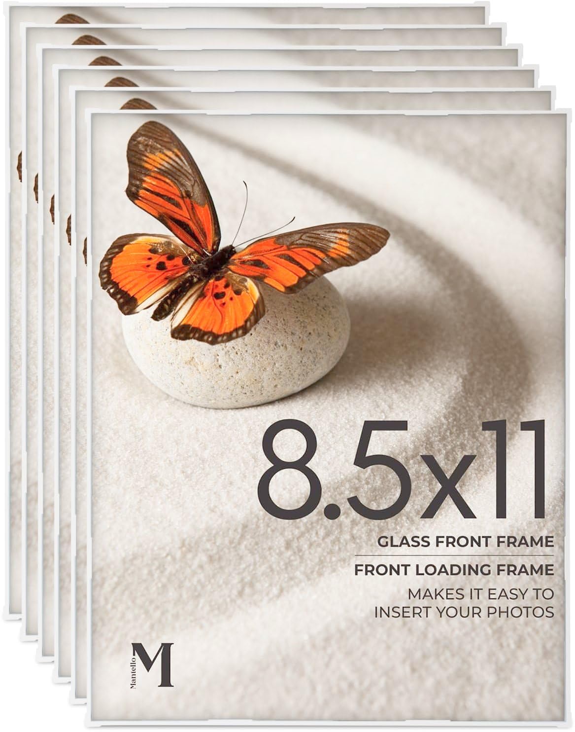 MANTELLO ESSENTIALS Front Loading White Picture Frame 8.5x11 - Set of 6 - Table Desk Wall hanging For Artwork - Certificates Dip
