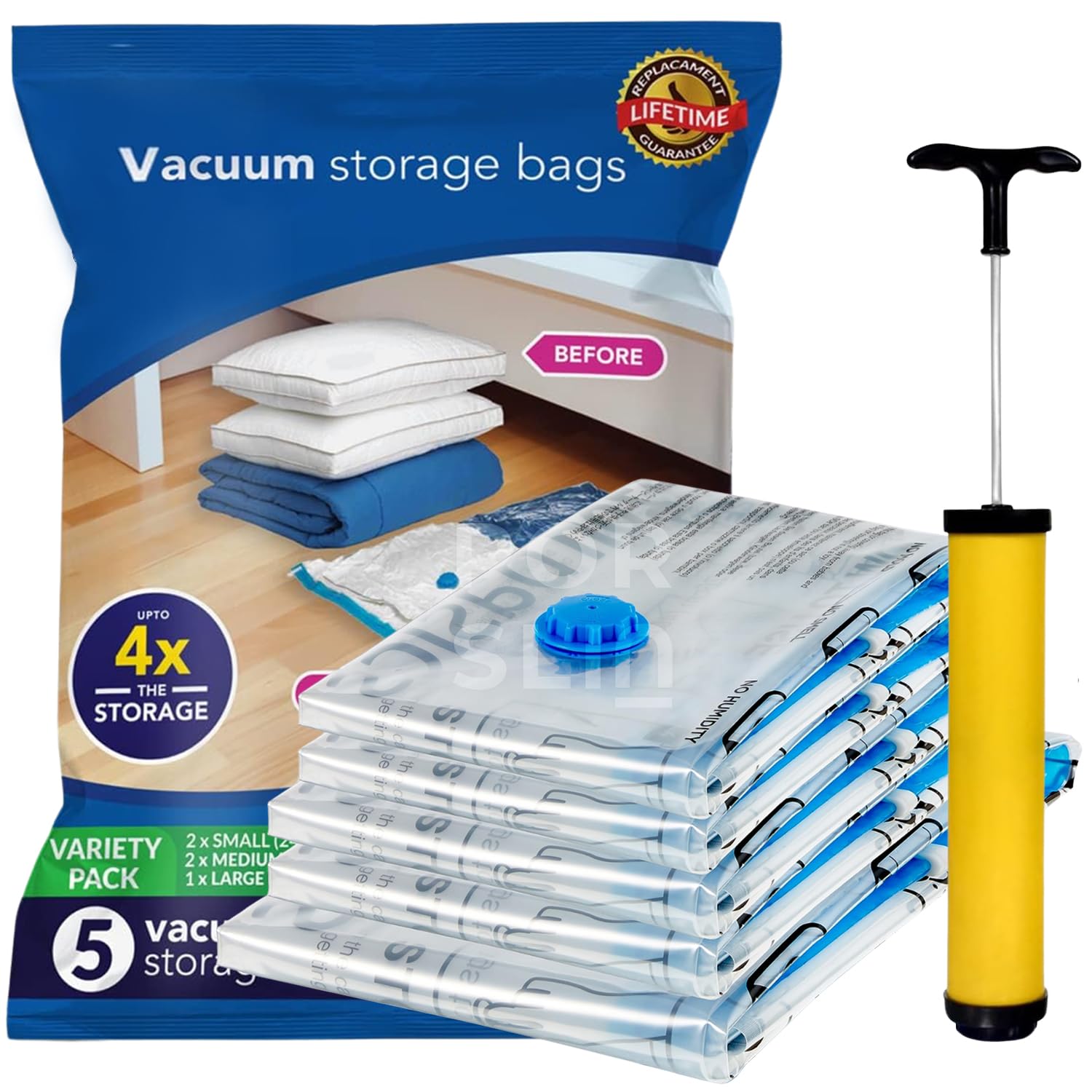 Porslin Polyamide,Polyethylene 5Pack Vacuum Storage Bags For Clothes With Pump|Travel Vacuum Storage Bags For Packing & Clothes