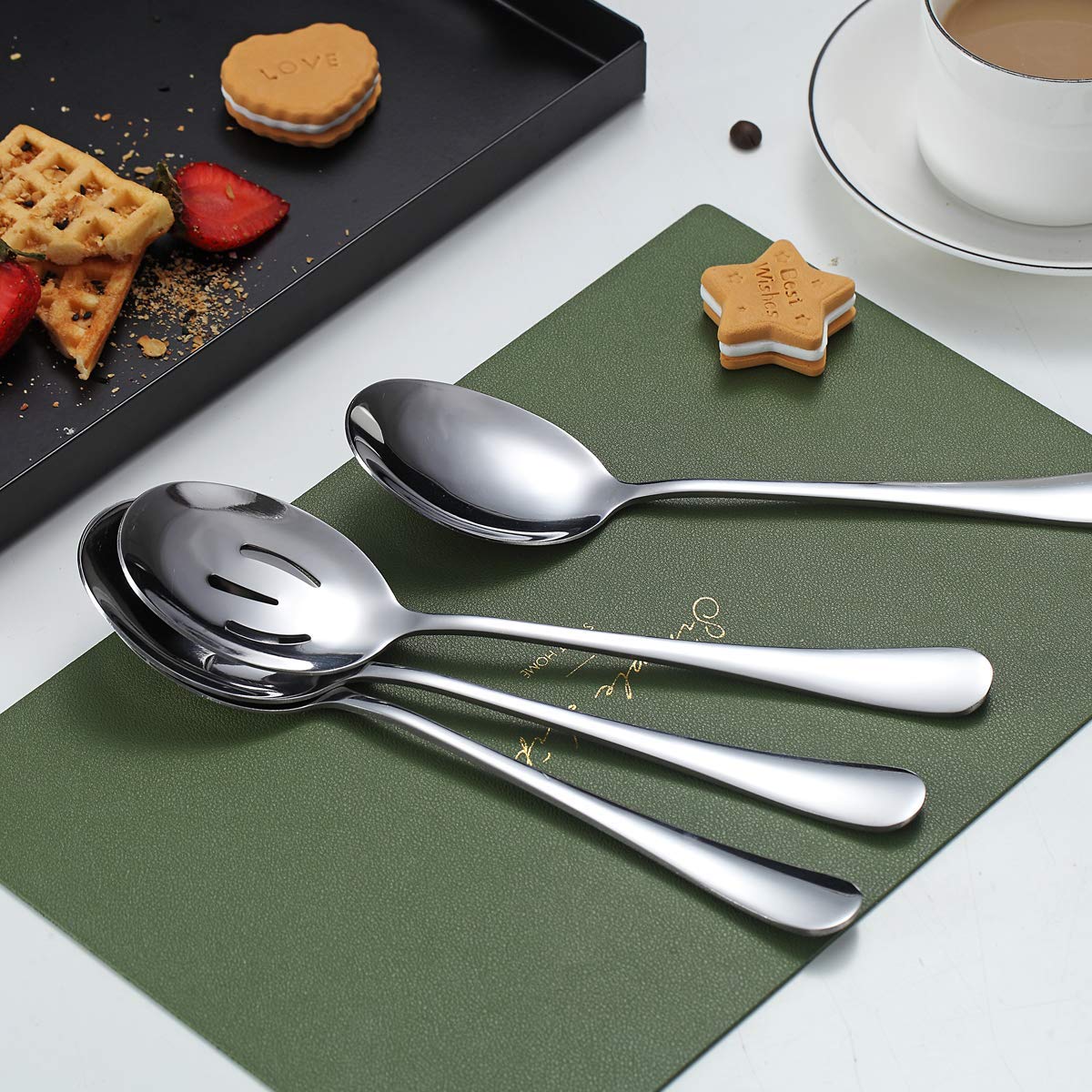 Kyraton 4-Piece Stainless Steel Serving Utensil Set - 2 Serving Spoons And 2 Slotted Spoons