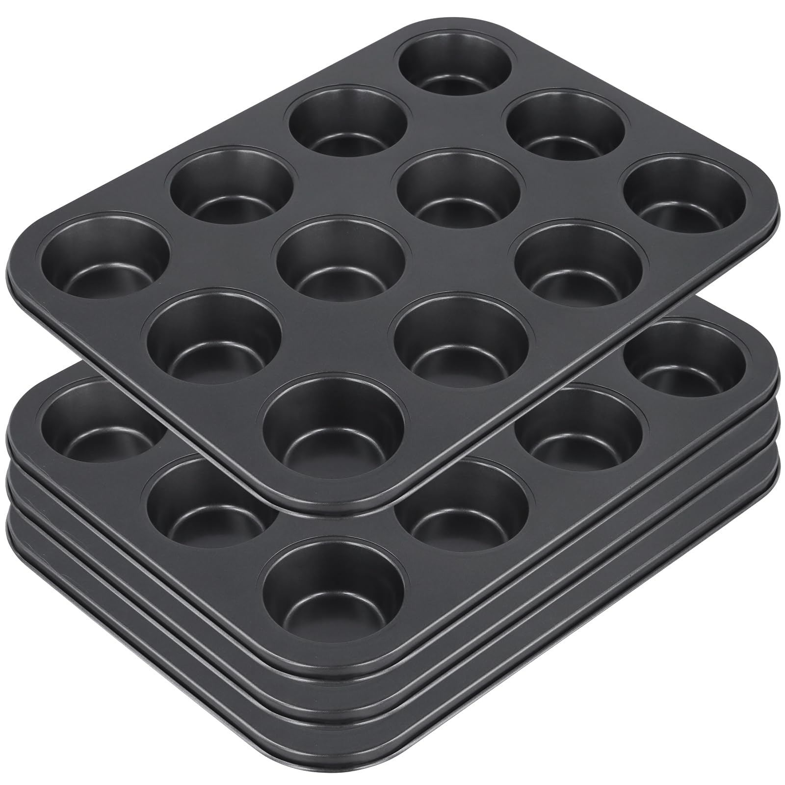 MUKLEI 12Cup Muffin Pan, NonStick Cupcake Baking Tin, 4 Pack Carbon Steel Cup Cake Tray for Oven Baking Cheesecake, Quiche, Ea